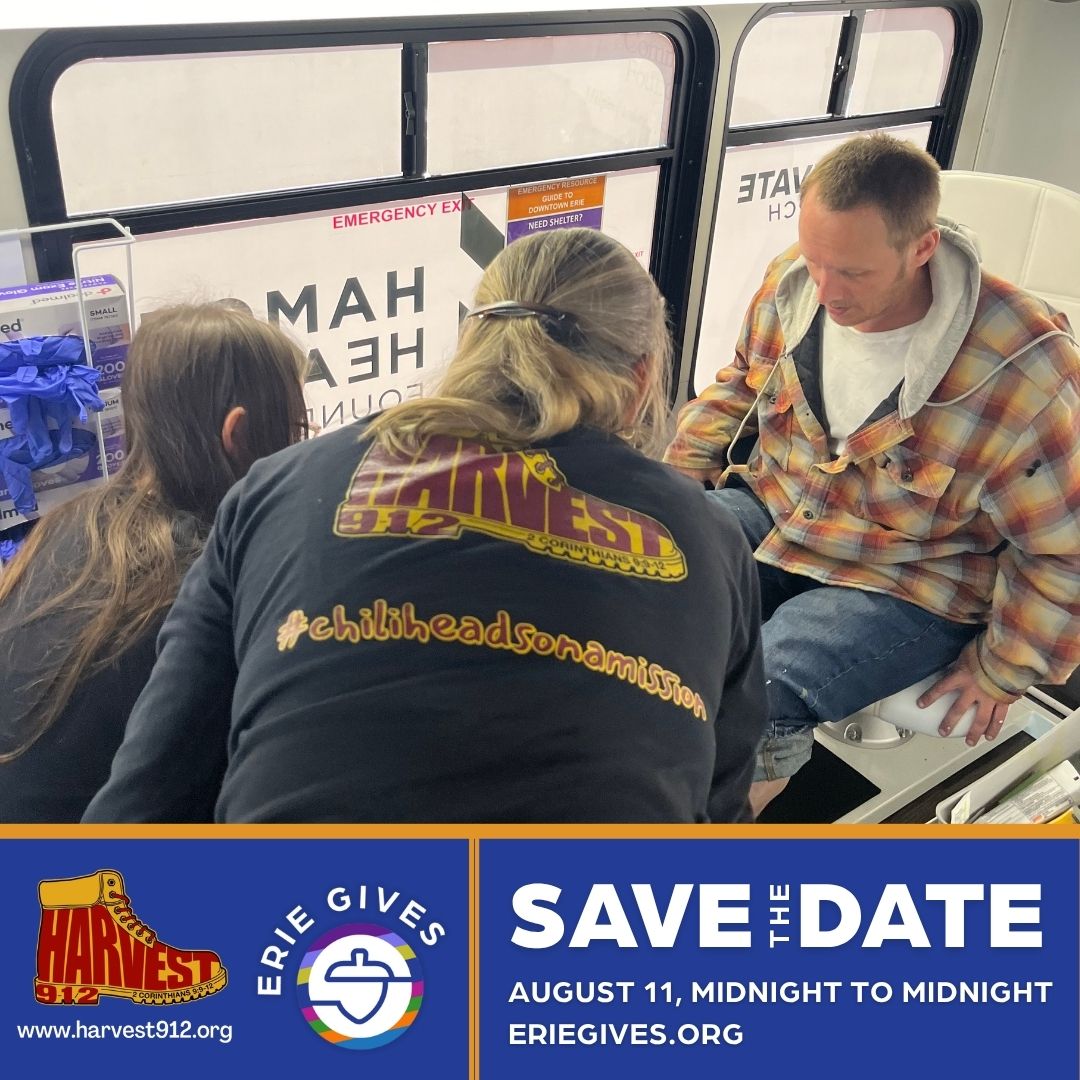 Save the date! Erie Gives is August 11, and Harvest912 is proud to participate!
This one-day giving event helps fuel the work we do every day to support homeless veterans in our community through our M.I.C. (Missing in Community) program. We hope you'll follow our mission and consider supporting our work on giving day.
Learn more at ErieGives.org. #ErieGives2026