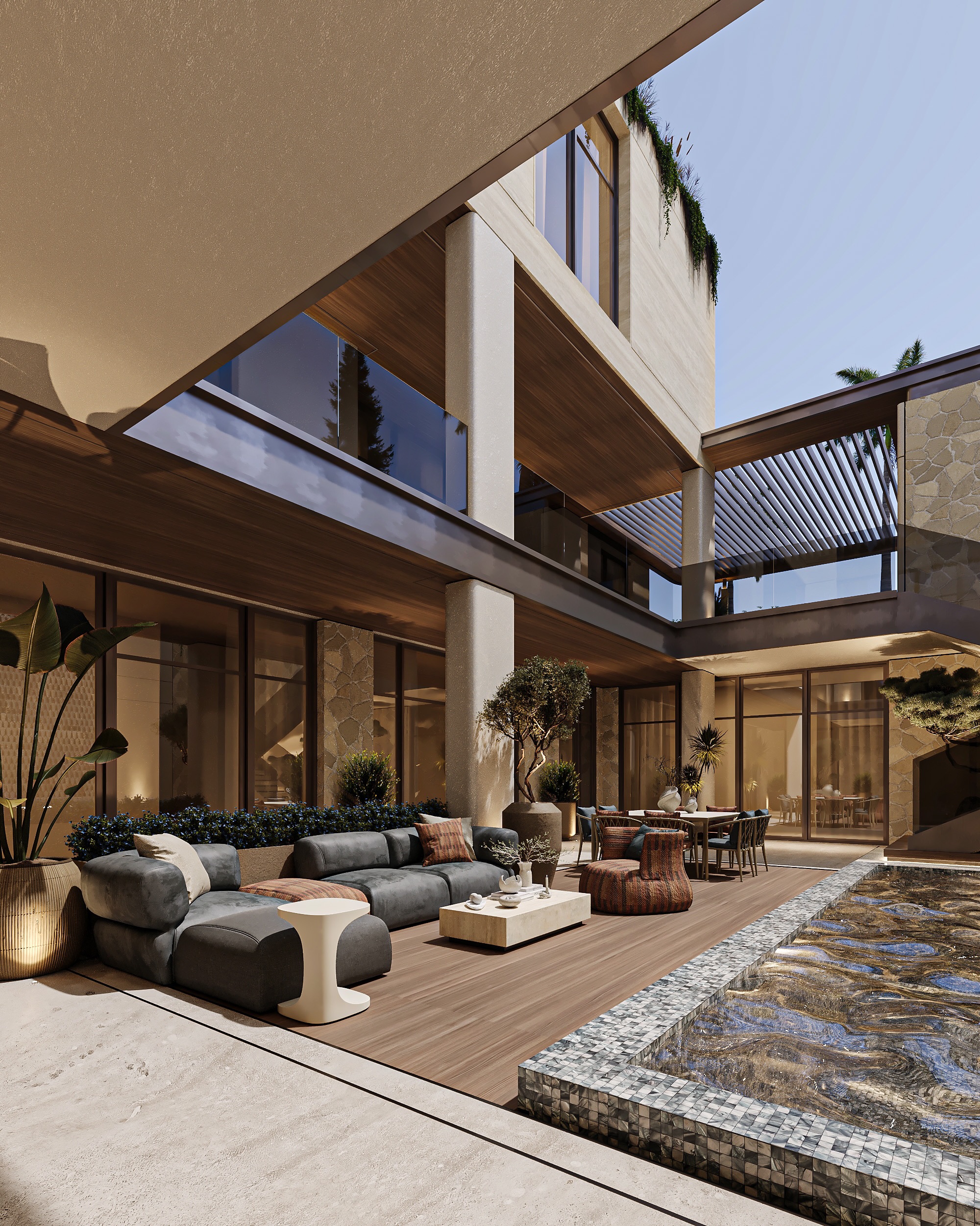 AL MALQA VILLA | RIYADH
A private courtyard, reflective water feature, natural stone textures, and warm architectural detailing define this contemporary residence.
Designed to blur the boundaries between indoor and outdoor living while creating a calm and luxurious atmosphere at the heart of the home.
#MaroonArchitects #RiyadhArchitecture #LuxuryVilla #AlMalqa #ksa