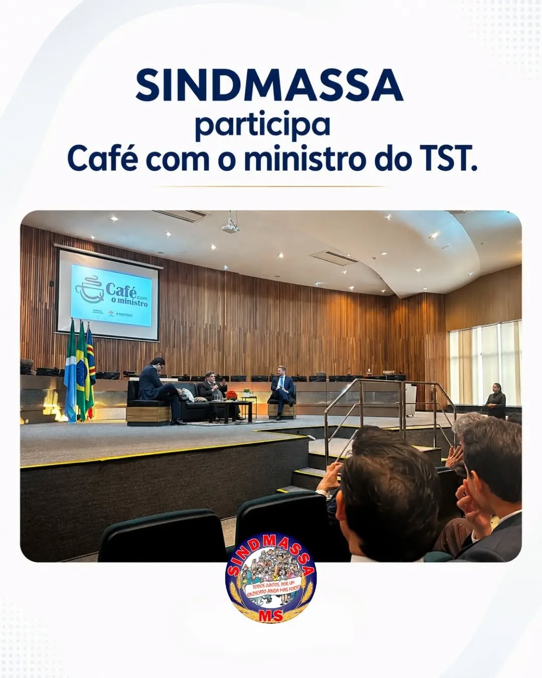 📢 GIRO DE NOTÍCIA: SINDMASSA MS presente em diálogo sobre conciliação com ministro do TST
O presidente do SINDMASSA MS e advogado, Fábio Salomão Bezerra, participou na manhã desta quarta-feira, 24 de junho, do evento "Café com o Ministro", realizado no Tribunal Regional do Trabalho da 24ª Região (TRT/MS), em Campo Grande.
O encontro contou com a presença do vice-presidente do Tribunal Superior do Trabalho (TST), ministro Guilherme Caputo Bastos, conforme ilustrado.
A pauta central do diálogo focou em práticas de solução de conflitos e no fortalecimento da cultura da conciliação.
Para Fábio Bezerra, que acompanhou as discussões em sua dupla atuação como representante da categoria e profissional do Direito, o evento é estratégico para o alinhamento das práticas de mediação no sistema de justiça trabalhista.
A sua participação reforça o compromisso da entidade e da advocacia em buscar meios cada vez mais céleres e eficazes para a resolução de demandas laborais.
O encontro reuniu magistrados, advogados, servidores e comunidade acadêmica, destacando o papel fundamental da mediação no cenário jurídico atual.
#SindimassaMS #JustiçaDoTrabalho #TRTMS #TST #Conciliação DireitoTrabalhista Advocacia CampoGrande MatoGrossoDoSul FábioBezerra CulturaDaConciliação