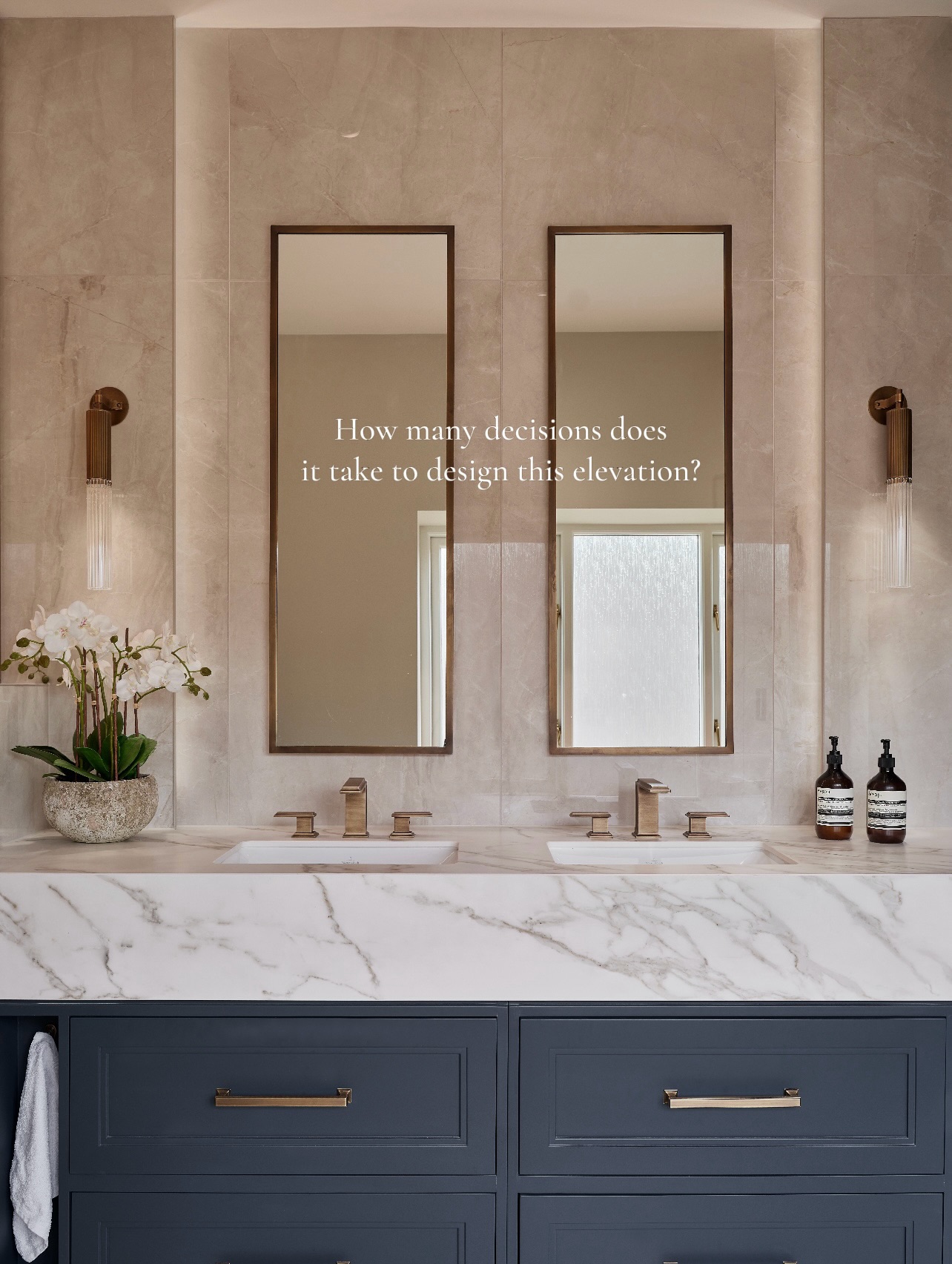 D E C I S I O N S | Following on from our recent post on micro decisions, we thought we’d label up a small area’s elevation to show just how many elements need designing and considering.
Guesses on how many were made for the whole bathroom?!
….
Interior design, bathroom design, luxury design, luxury bathroom, interior designer, bristol homes, bristol design