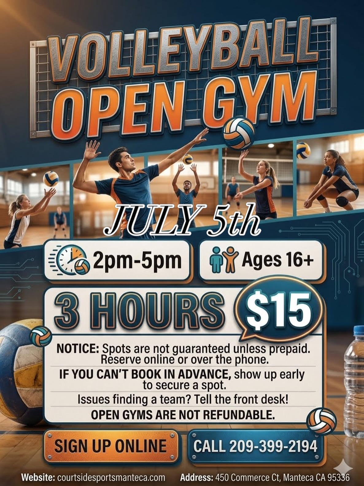 🏐 SUNDAY OPEN RUNS ARE LIVE! 🏐
High schoolers, grab your crew and hit the courts! We are hosting a dedicated Volleyball Open Gym to help you get your touches in and stay sharp.
⚡ The Game Plan:
* 📅 Date: Sunday, July 5th
* ⏱️ Time: 2:00 PM – 5:00 PM (3 Full Hours!)
* 💵 Price: Only $15 per player
* 👤 Age Group: High Schoolers Ages 16+ welcome
⚠️ CRITICAL INFO: Spots fill up fast and are not guaranteed unless you prepay! We highly recommend locking in your spot in advance online or over the phone. If you can’t book early, show up right as doors open to secure a spot before we hit capacity!
(Please note: Open gym bookings are strictly non-refundable).
📲 Tap the link in our bio to reserve your spot right now, or give the front desk a call!
#volleyballopengym #highschoolvolleyball #volleyballlife #opengym #setandspike