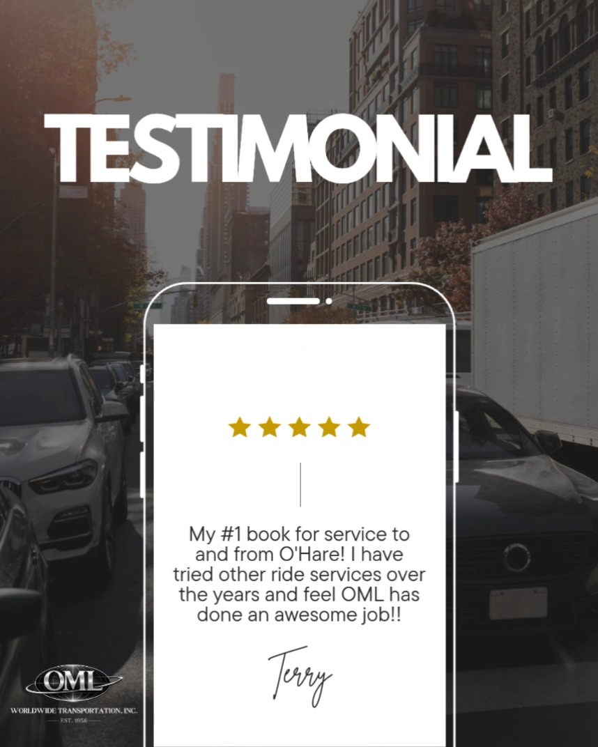 When it comes to airport transportation, reliability matters.
Our team works hard to provide a seamless experience from reservation to arrival, so our clients can travel with confidence every step of the way.
Thank you, Terry, for your kind words and for choosing OML Worldwide over the years.
Knowing we've earned your trust means the world to us.
#OMLWorldwide #AirportTransportation #OHareAirport