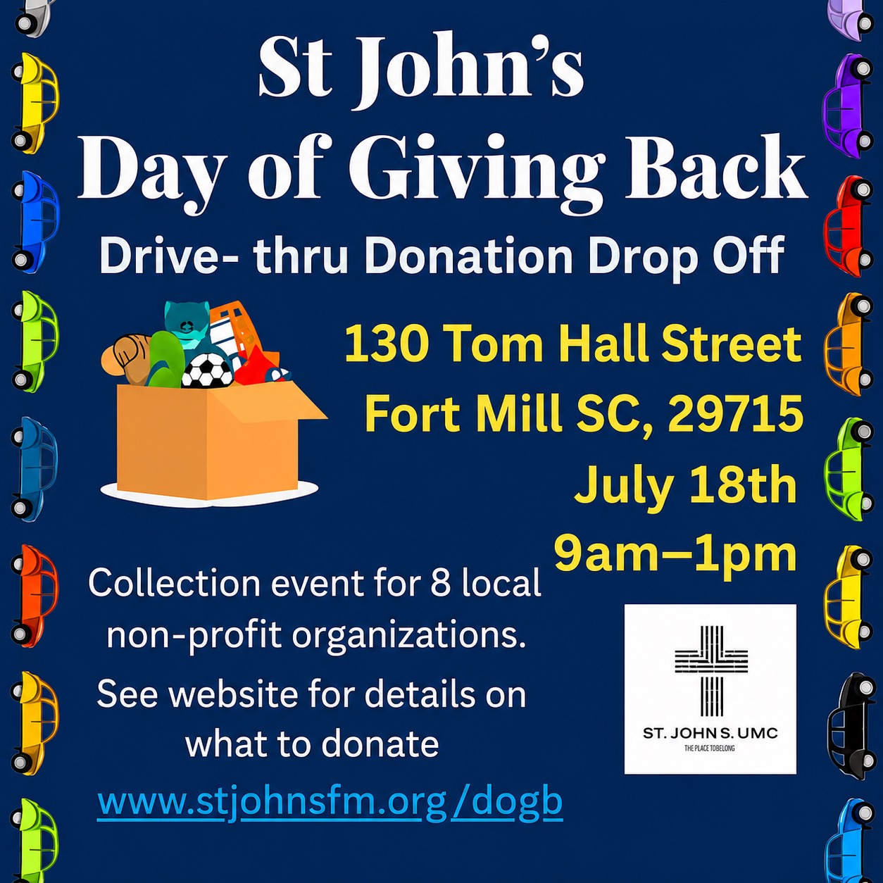 Day of Giving Back – Help us make a difference in our community by donating much-needed items for eight local nonprofit organizations. Simply bring your donations to the church during Kindness Week, and together we'll bless our neighbors with practical support and encouragement. Every item makes an impact!