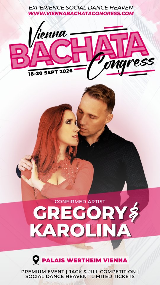 ✨ Gregory & Karolina join VIENNA BACHATA CONGRESS ✨
With a growing international presence, the Warsaw-based duo continues to build a community around their passion for bachata and are known for their warm energy, smooth partnerwork and attention to the smallest details, inspiring dancers not only with their technique but with the way they make each movement feel meaningful.
Get ready to experience this first-hand on our dance floor 💜
📍Vienna
📅 18 - 20 September 2026
🏰 Palais Wertheim
📲 Ticket link in BIO