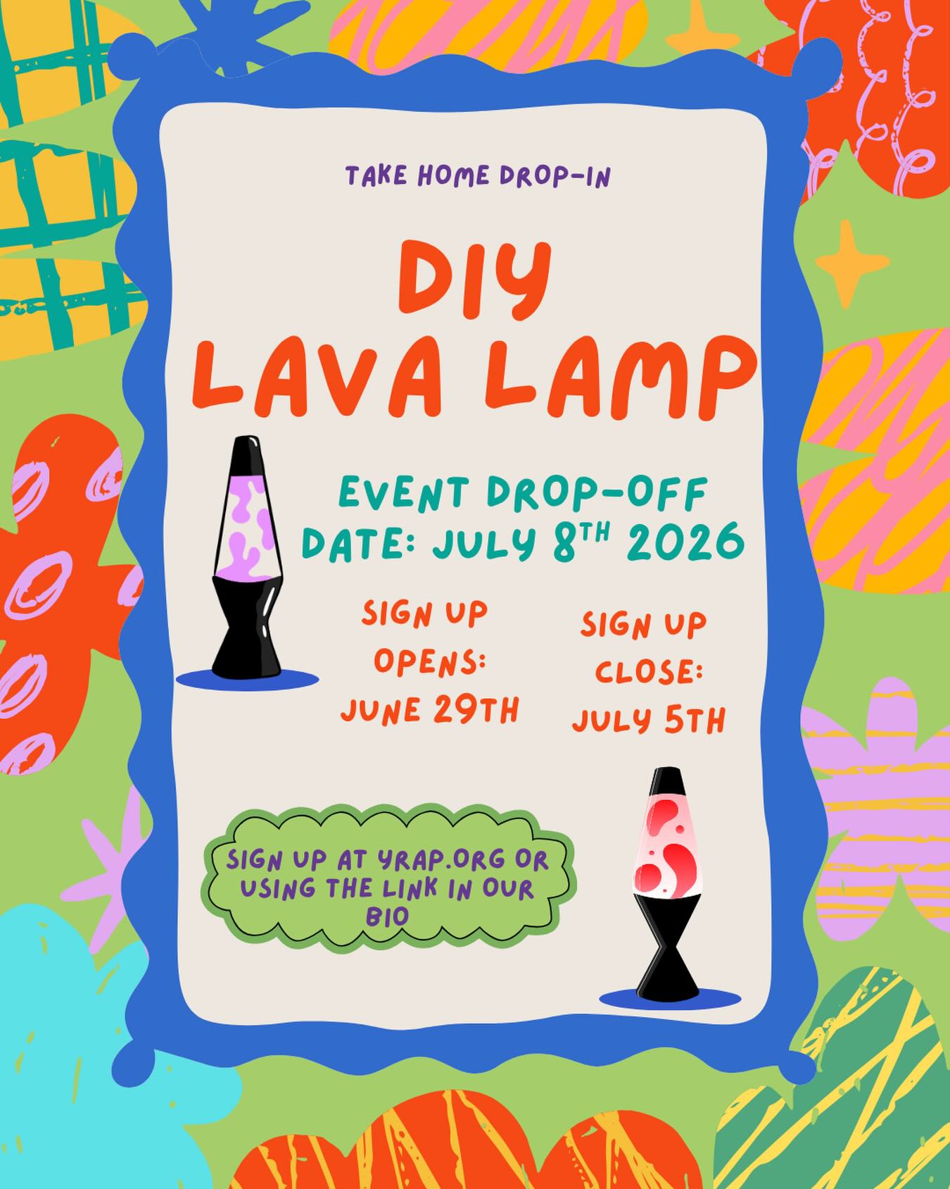 📆 July 8th| ✨DIY: Lava Lamp: Take-Home drop-in ✨
Get crafty by making your own lava lamp 🤗 Kits include everything you need📦
⏳Sign-up opens: June 30th
⏳ Sign-up closes: July 5th
#lavalamp #freeevent #craft #yrap #yeg