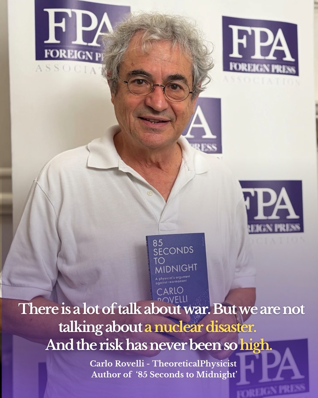 The new book by best selling author and Theoretical Physicist, Carlo Rovelli, is a wake up call to the world: a nuclear catastrophe is the obvious and immediate connection to war. But we don’t really talk about it.
So @carlitorovelli reframes the history of nuclear weapons and makes an argument against #rearmament
*85 Seconds to Midnight* is a must-read, whether you’re interested in #physics or not …
#carlorovelli #nuclearwar #fpabriefing