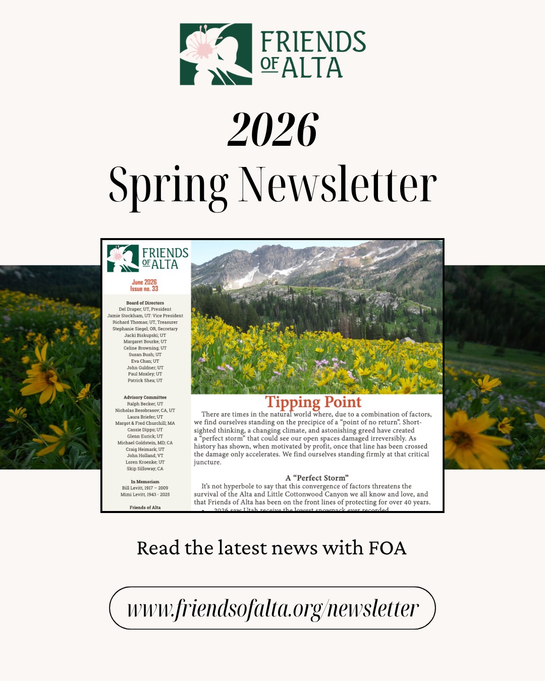 🔥 Read our latest news in our Spring 2026 Newsletter!
link in bio or https://www.friendsofalta.org/newsletter