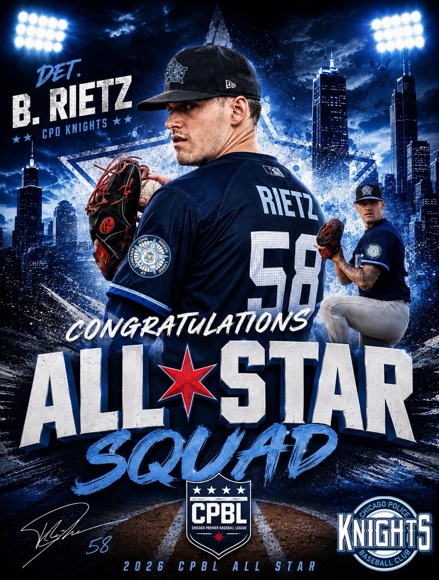 Congratulations to our brother, Det. B. Rietz on being selected to the CPBL All Star Squad pitching staff.
Definitely earned. 💪🏼⚾️
#cpdknightsallstar #bigtime #fireball🔥