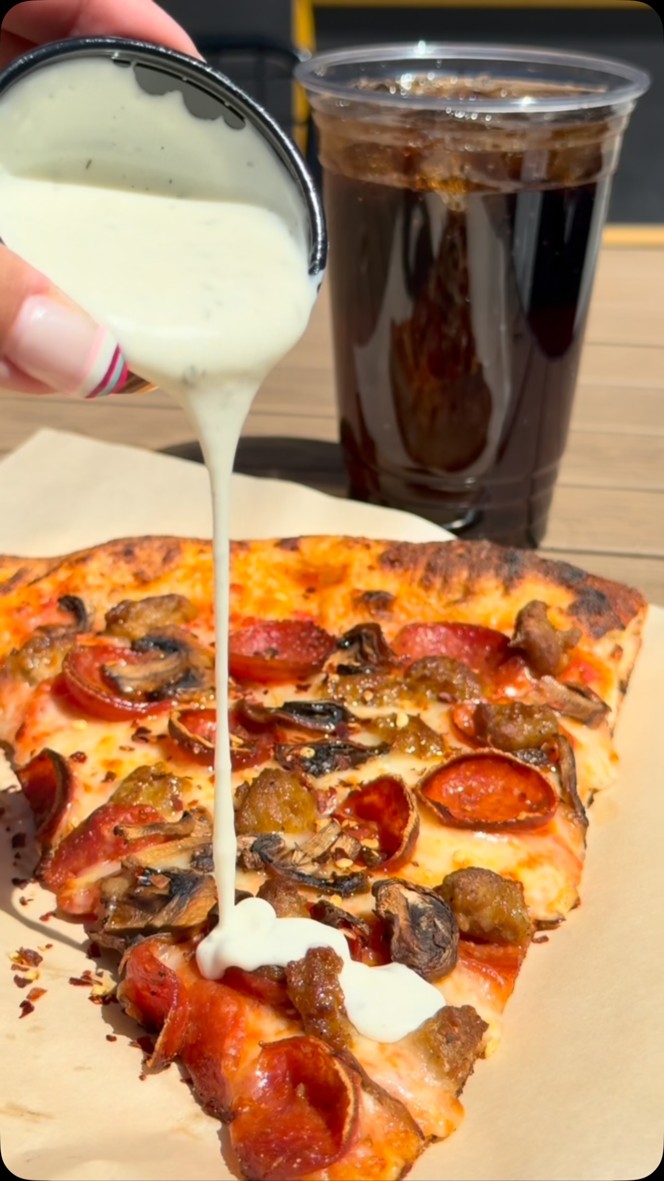 If ranch is technically salad dressing… you do the math.
Grab a slice, or go all in with a whole pie from Anzalone Pizza at The Warehouse Food Hall.