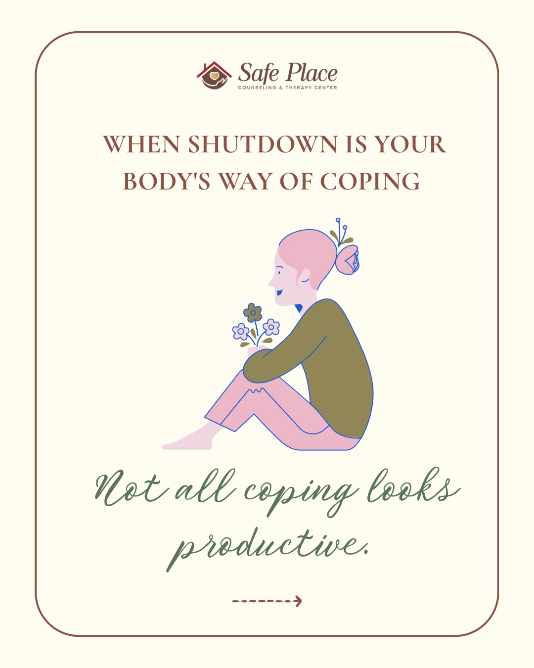 Shutdown is often a protective nervous system response—not a choice. Understanding it can be the first step toward healing. 🤍
Need support on your healing journey? We’re here to help. 💬 Send us an email: intake@safe-therapy.org or call us at 609-359-2266 to get started.
#mentalhealthawareness #therapy #safeplace #coping #shutdown