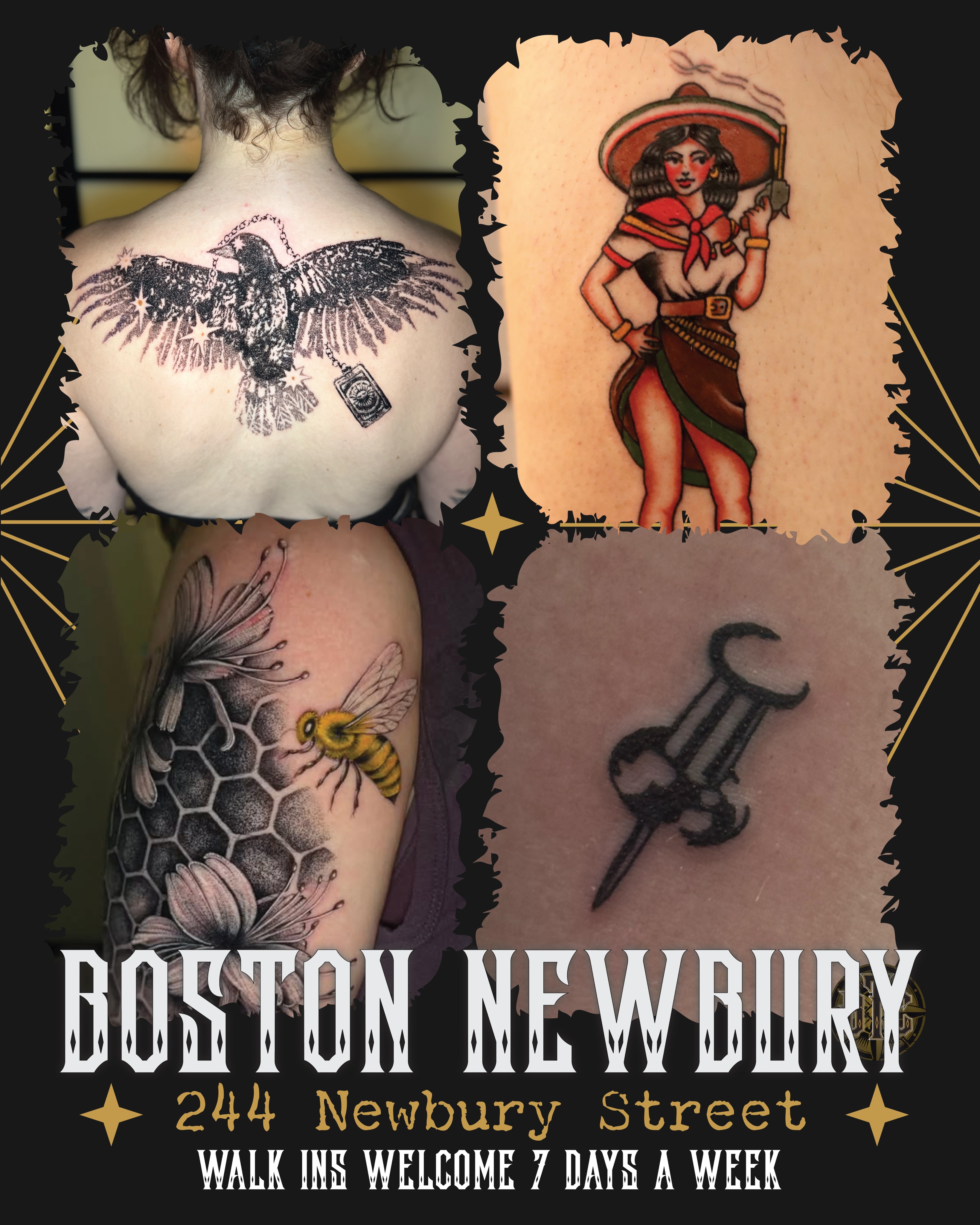 Check out these recent tattoos done by the resident artists at our Boston Tattoo Shop on Newbury Street! 🔥
.
Featured in this post:
Sebastian @segarciaa
Gene @big_gene420
Lily @lily_jarnryd
Marcello @marcellopassarelli
Abel @abel.tattooart
Eddie @edwardxtattoos
Leilany @eyes.onleiii
.
We take walk-ins 7 days a week on Newbury Street. We’re open 12-8pm Mondays-Saturdays and 12-5pm on Sundays. Stop by the shop to chat with an artist or call to book a consultation.
.
#bostontattoo #newburystreet #tattooart #finelinetattoo #tattoosleeve