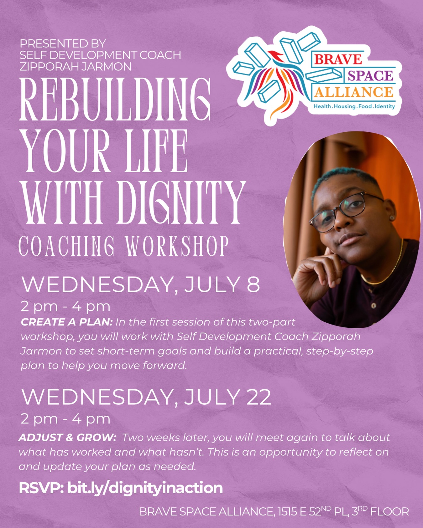 Save the date and RSVP to Rebuilding Your Life with Dignity: a coaching workshop on practical planning and goal setting with Self Development Coach Zipporah Jarmon 📝
@withinmecoaching will be joining us for the first session on Wednesday, July 8 to build a next steps plan and for a second session on Wednesday, July 22 for follow up support to your planning.
RSVP for this free self development resource at bit.ly/dignityinaction and we’ll see you there! 🗣️
#selfdevelopment #developmentcoaching #developmentworkshop #selfhelpworkshop