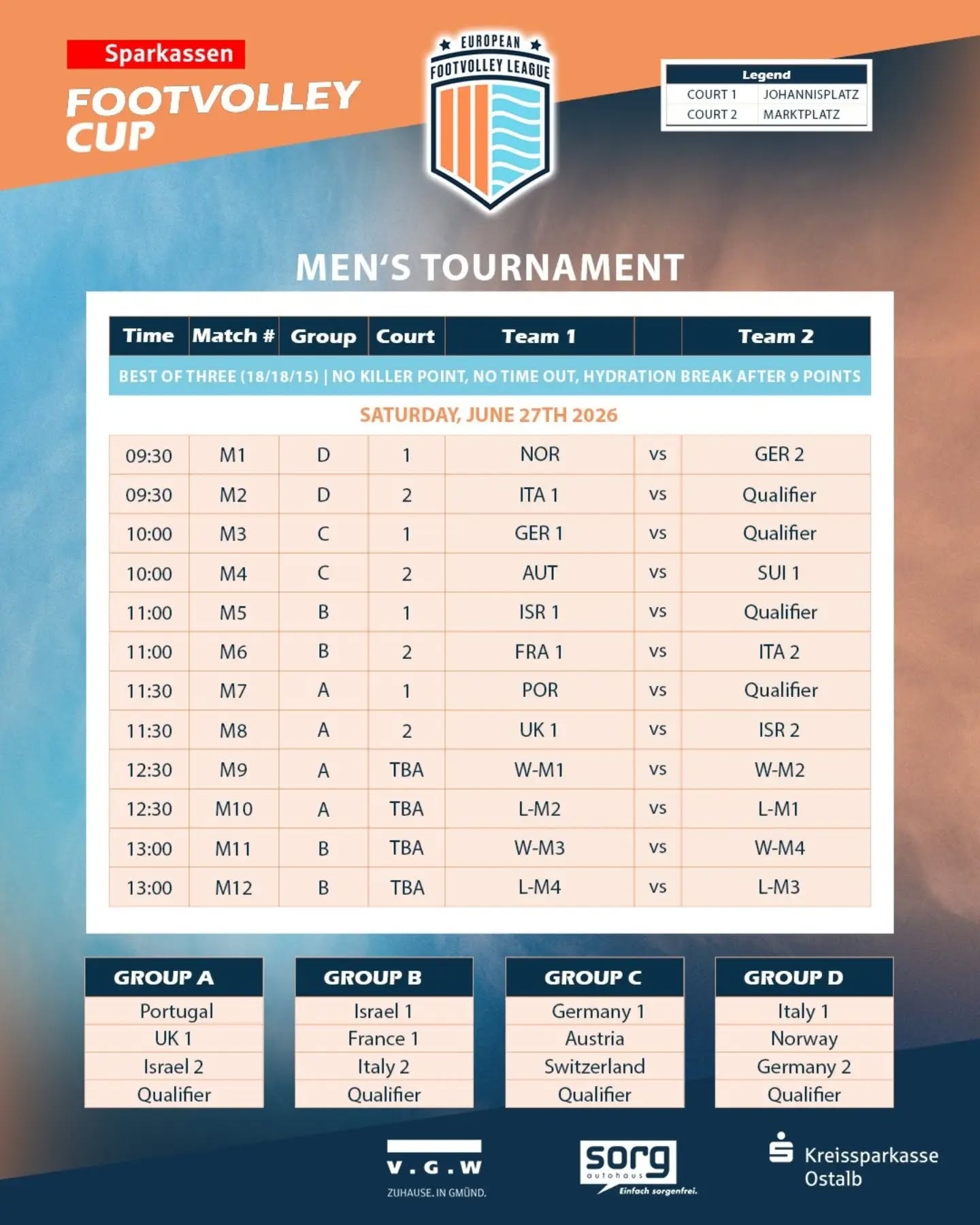 Spielplan der Männer für heute beim Footvolley Turnier 🌴🏐