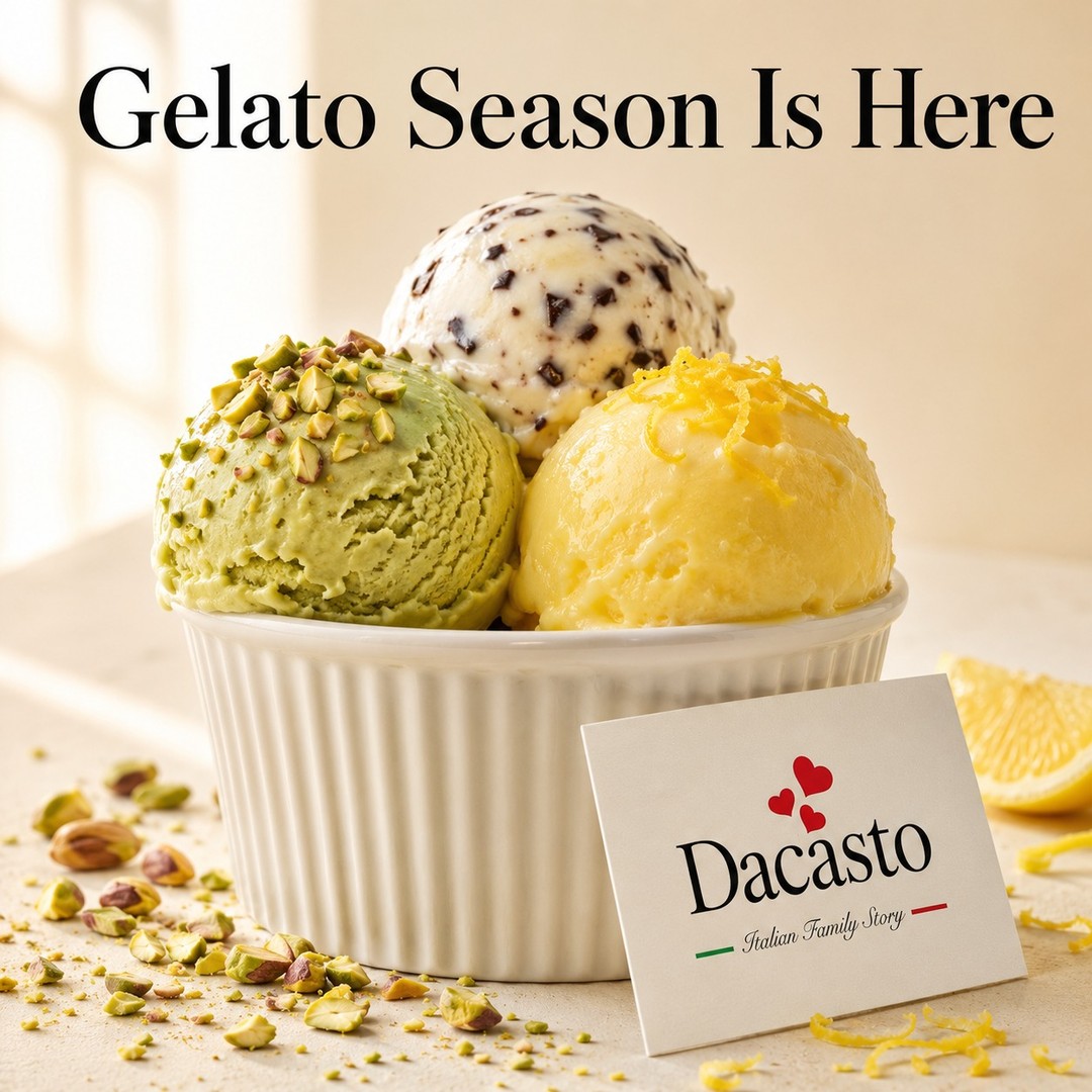 🍨 Gelato season has officially arrived.
Made the Italian way, crafted fresh, and packed with flavour in every scoop. From rich Pistachio and classic Stracciatella to refreshing Lemon Sorbet, there's a taste for every summer moment.
Visit us at 37 King St E, Toronto and discover your new favourite flavour.
❤️🍋🌿
#Dacasto #GelatoSeason #TorontoFoodie #ItalianGelato #TorontoEats #KingStreetEast #SummerInToronto #GelatoLovers #TasteOfItaly