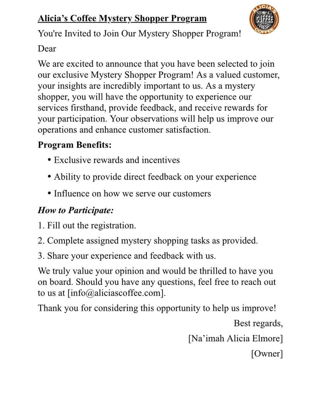 We are rolling out a new program starting Monday! Help us be better for the community. If you will like to apart of our exclusive program leave your email address in the comment section. Thank you for always supporting @aliciascoffeellc