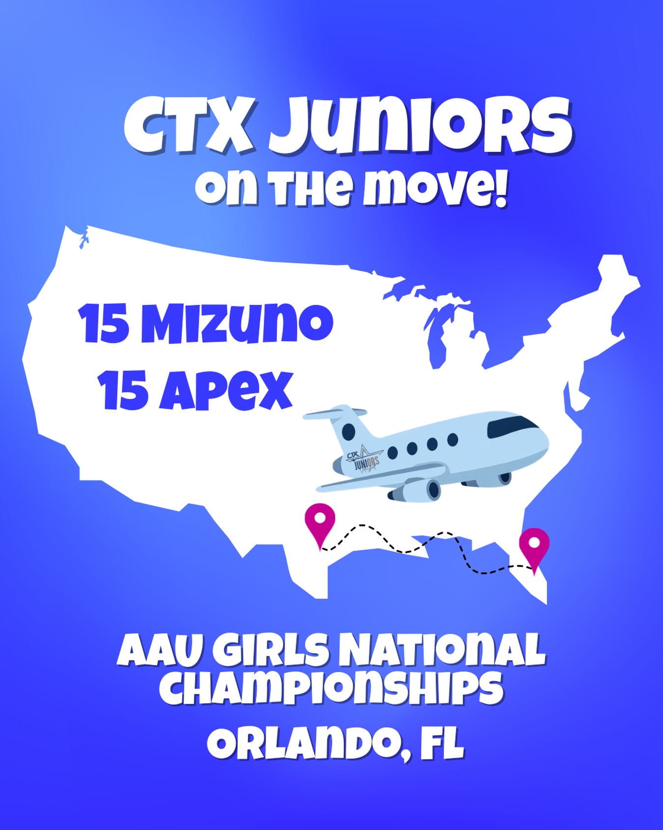 Good luck to both 15 Mizuno and 15 Apex as they travel to compete at the AAU Girls National Championships!!
