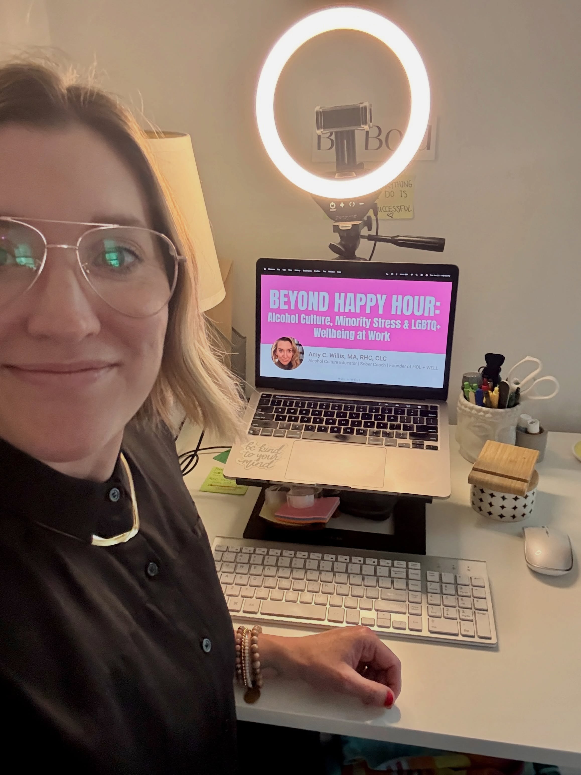 Yesterday also included a corporate wellbeing talk with Univar Solutions’s LGBTQ+ ERG as part of their Pride programming 🌈
We spent an hour talking about workplace culture, minority stress, belonging, burnout, and alcohol.
One of the questions I asked was:
“How often is alcohol present at workplace celebrations, networking events, conferences, team outings, or client gatherings?”
The response was immediate and visual! The screen erupted with reactions!
For many of us, alcohol isn’t just present in workplace culture. It’s woven into it.
What I appreciated most was the invigorating conversation that followed.
Thoughtful questions. Honest reflections. People sharing experiences and making connections between wellbeing, inclusion, psychological safety, and the environments we work in every day.
I left feeling grateful for the opportunity to facilitate a conversation that was nuanced, honest, curious, and deeply human.
After weeks of prep, it felt pretty good to finally deliver it.
Happy Pride, y’all ❤️🧡💛💚💙💜
.
.
.
#WorkplaceWellbeing #LGBTQWellbeing #AlcoholCulture #SpeakerLife #PrideMonth
