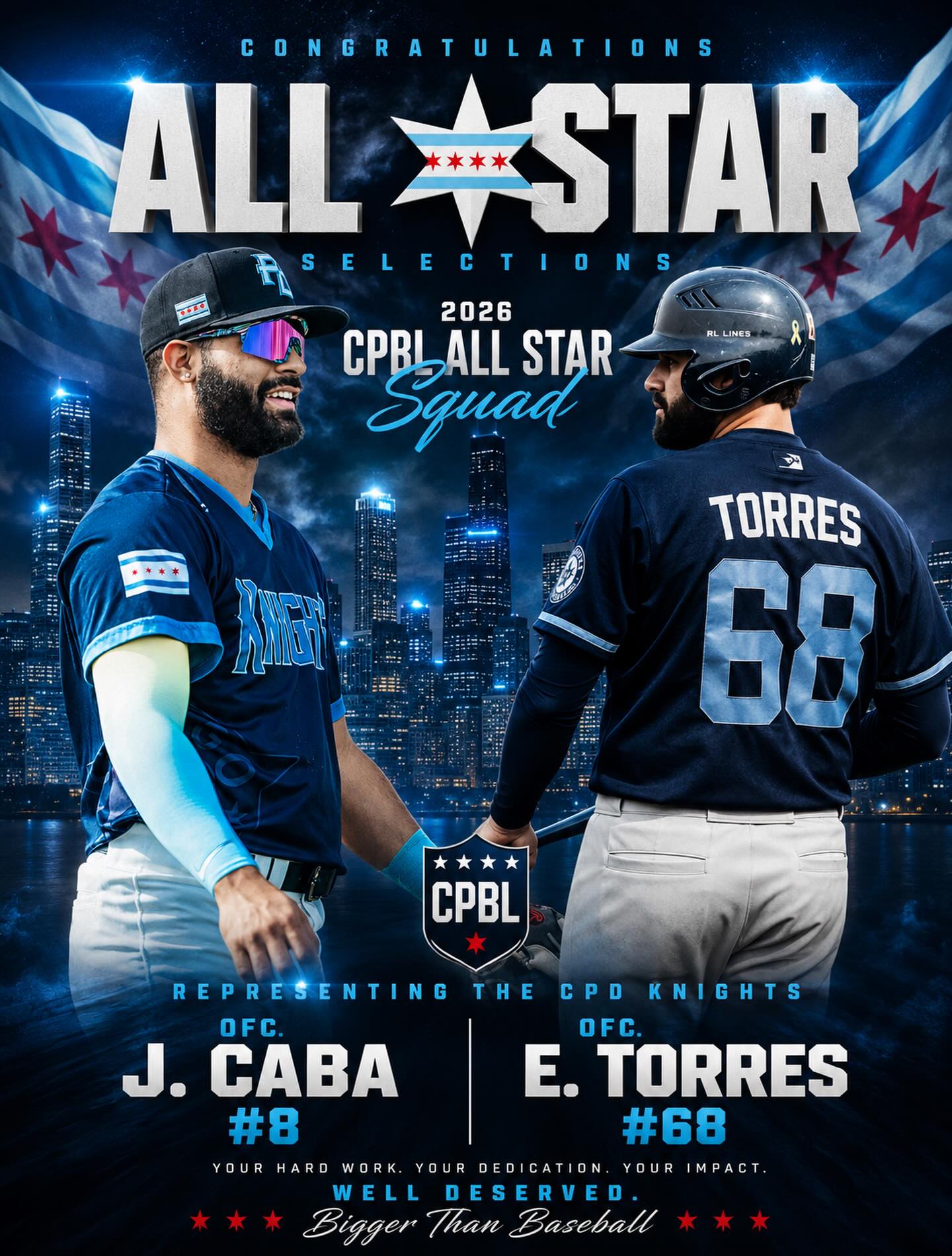 Congratulations to our brothers on being selected to the CPBL All Star Team. Ofc. J. CABA and Ofc. E. Torres.
Well deserved. Good luck, boys!
#allstars #cpdknights #oneteam #brotherhood