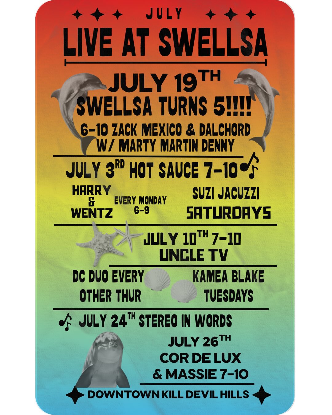 just around the river bend and bringing the july heat. mark your calendars for summer music at swellsa and @swellsa_duck_dive !!!!!!!
.
.
.
#swellsabrewing #outerbanks #ncbeer #ncbrewery #nc