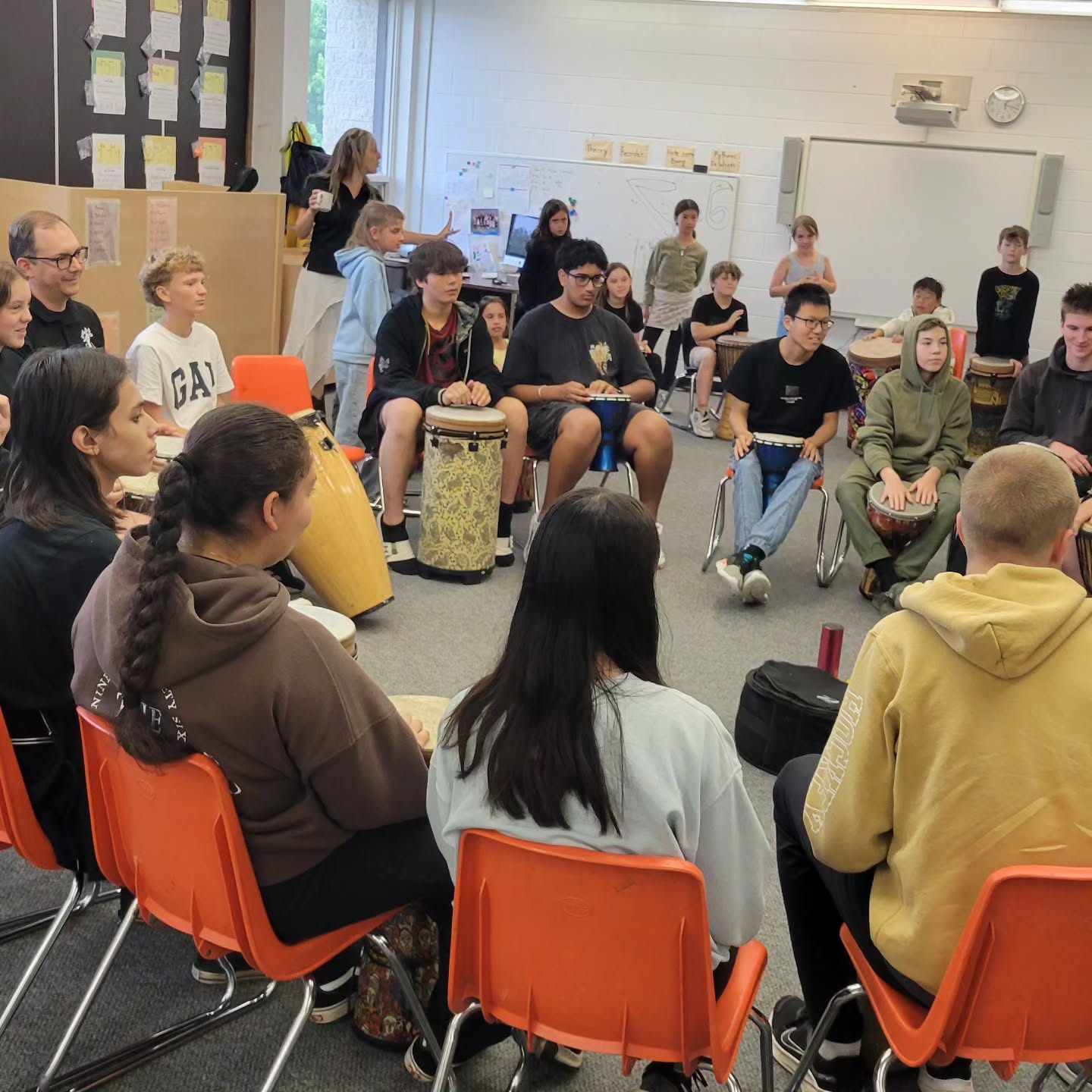 Grade 8 students participated in a drumming workshop with Mr. Scholl. They had a fantastic time and learned that drumming is awesome for mental health!