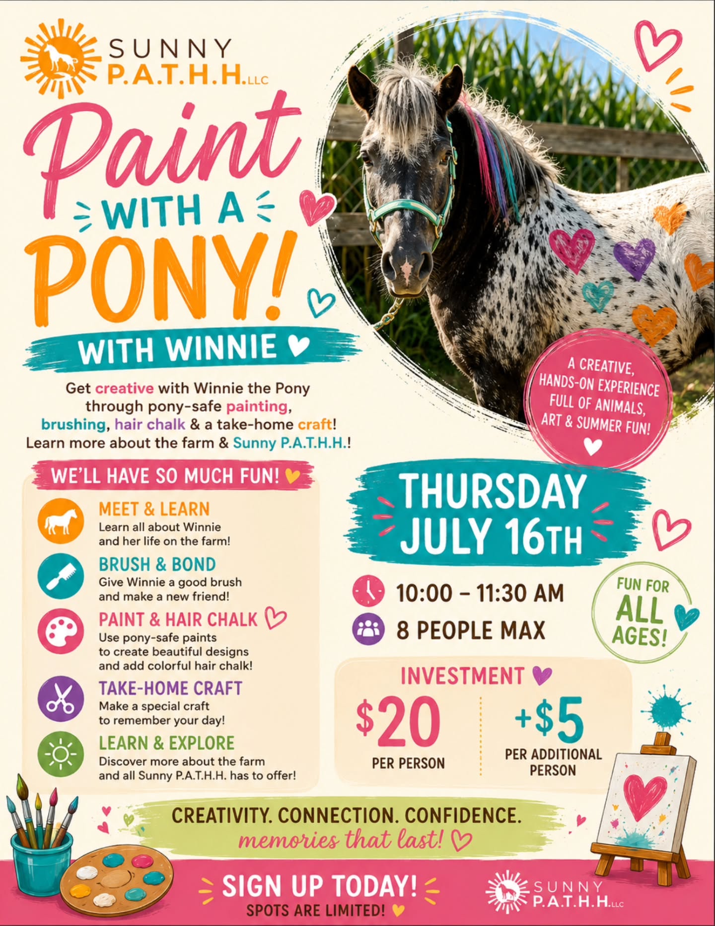 All ages welcome! Registration is open at www.sunnypathh.com for our next feature event! ❤️ 🐎 🎨. Great photo opps! Learn, create, brush and bond, grow.
#familyfun #summerfun #enrichment