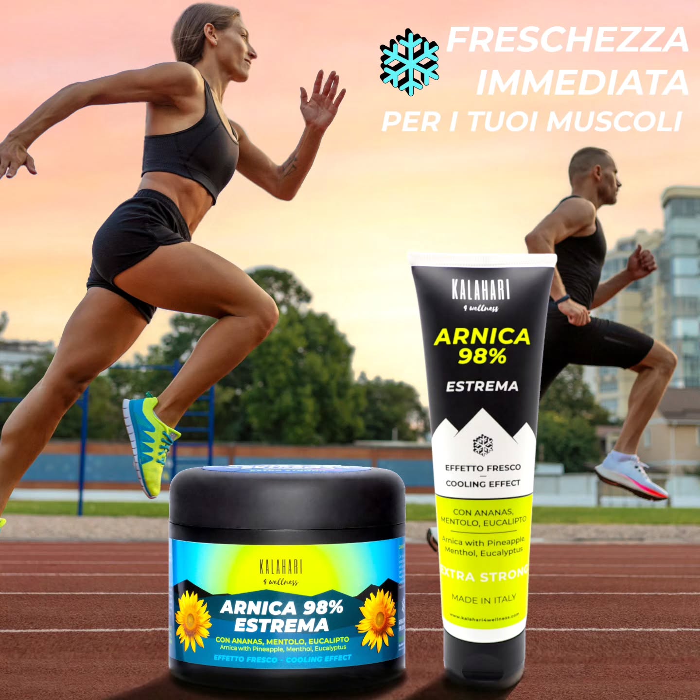 ❄️ Sensazione di freschezza immediata
Il Gel Arnica 98% Kalahari è pensato per accompagnarti dopo sport, corsa, palestra o attività intensa, donando una piacevole sensazione rinfrescante grazie alla sua formula con arnica, mentolo ed eucalipto.
Ideale per chi non si ferma mai e cerca un momento di sollievo dopo la performance.
❄️ Instant Cooling Sensation
Kalahari Arnica 98% Gel is designed to support your recovery after sports, running, gym workouts, or any intense physical activity, providing an immediate cooling sensation thanks to its formula enriched with arnica, menthol, and eucalyptus.
Perfect for those who never slow down and want a refreshing moment of relief after every performance.
#arnicamontana #arnica #MuscleCramps #Performance #arnicagel