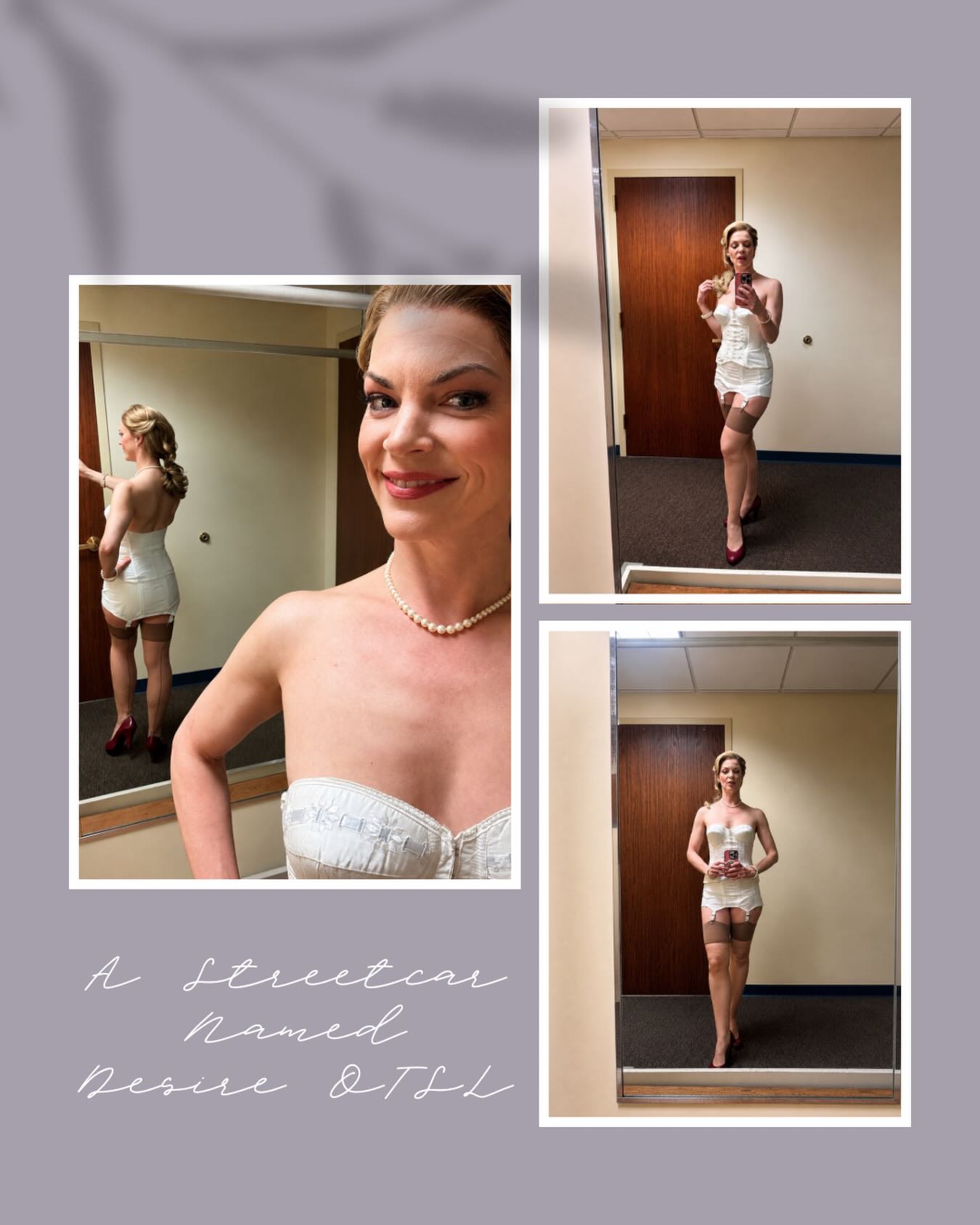 I was so busy bringing Blanche to life that I barely took any backstage photos. And all 7 costume changes happened directly off stage. đź‘—
But I did remember these.
The vintage corset, stockings, pearls, and heels made me feel like I had stepped straight into 1947. 🤍 Designed by the incredible @amandagladu and built by the extraordinary wardrobe department at @operatheatrestl. #iwantmagic #vintage #opera #hotgirlsummer #blanchdubois