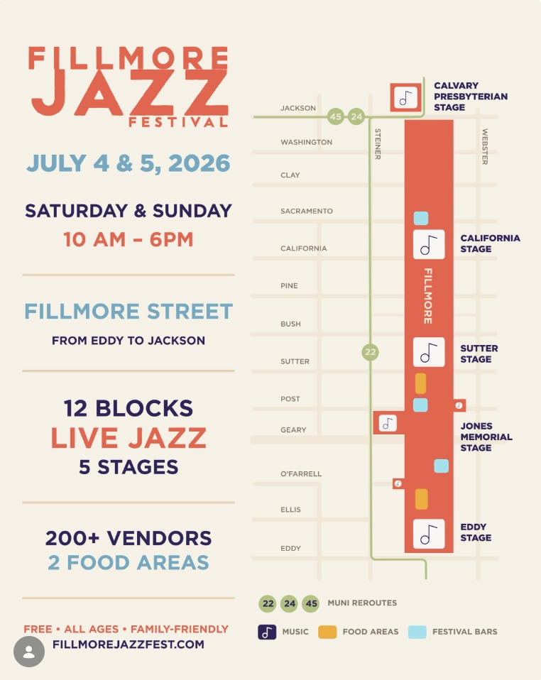 🎷 Fillmore comes alive this weekend!
The Fillmore Jazz Festival returns July 4 & 5 with two days of live music, local vendors, food, and one of San Francisco's favorite summer traditions.
✨ 5 stages
🎶 Live jazz
🛍️ 200+ vendors
🍴 Food & drinks
👨👩👧👦 Free & family-friendly
If you're spending the holiday weekend in the city, this is a great excuse to explore the neighborhood.
📍 Fillmore Street
🕙 10 AM–6 PM
Cynthia Traina
📲 (415) 418-0541
📩 CT@cynthiatraina.com
#️⃣ DRE 02162958
#FillmoreJazz #SanFrancisco #Fillmore