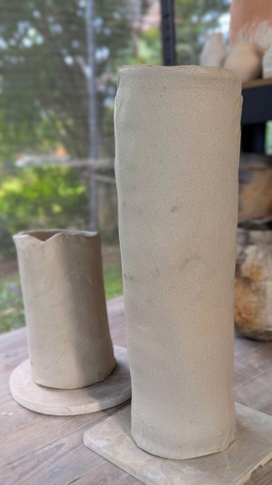 Three pots. One piece of PVC pipe. 😊
These all started exactly the same way—a slab of clay wrapped around the very same piece of PVC pipe to create a simple cylinder.
From there, each one set off on its own journey... stretched, pinched, carved, textured and gently guided into its own unique form.
That's what keeps drawing me back to clay. The starting point is simple, but the journey is where the magic happens.
Every pot has its own journey. I just get to walk alongside it for a while.
Gillian • The Creative Pilgrim
#handbuiltceramics #ceramicprocess #creativejourney #rakuceramics #sunshinecoastartist