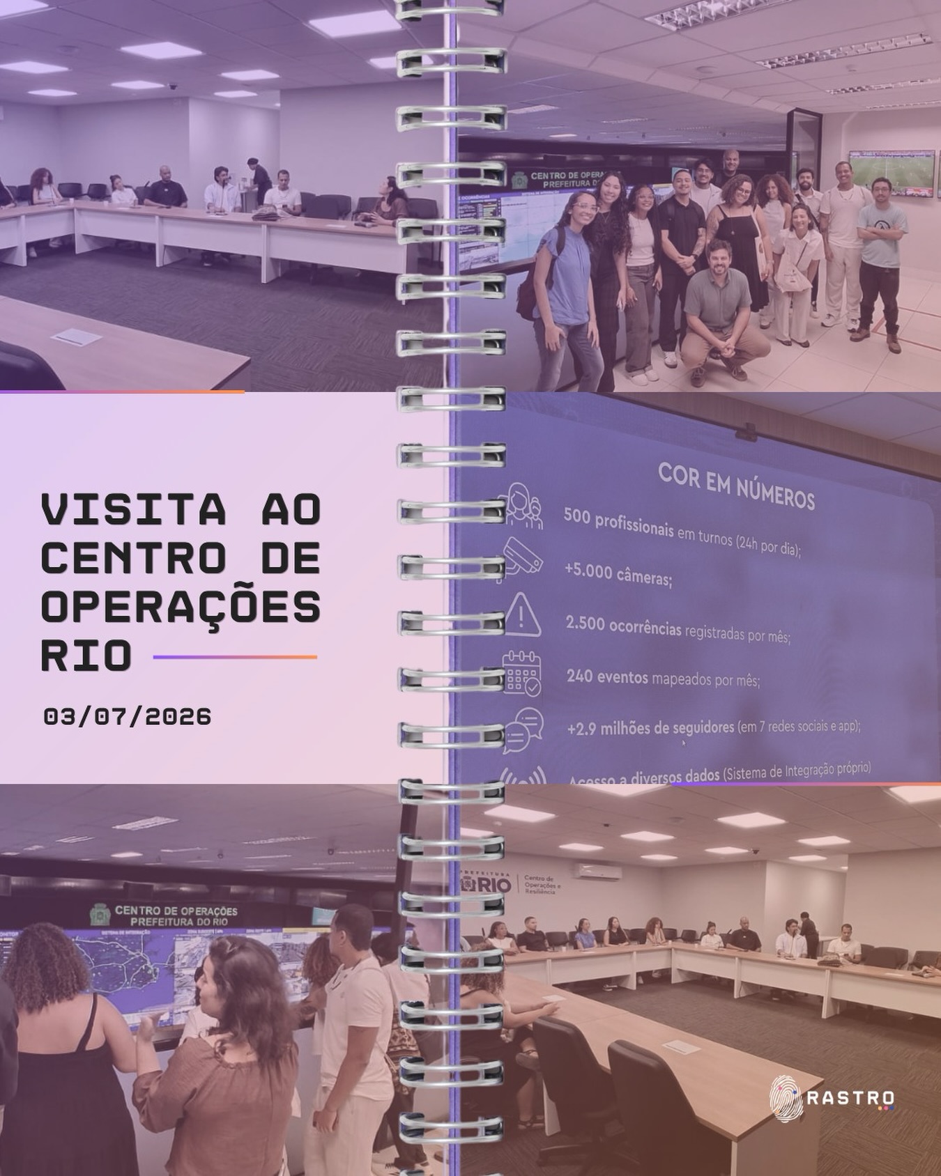 Na última sexta-feira, o Rastro promoveu uma visita ao Centro de Operações e Resiliência | COR-Rio (@operacoesrio ) da Prefeitura do Rio (@prefeitura_rio ). O encontro uniu alunas e alunos do curso de bacharelado em Gestão Pública para o Desenvolvimento Econômico e Social (GPDES) do Instituto de Pesquisa e Planejamento Urbano e Regional (@ippur.ufrj )da Universidade Federal do Rio de Janeiro (@ufrj.oficial ) e da formação em Segurança da Informação e Infraestrutura Digital, Encriptades, do Instituto da Hora (@instituto_dahora ).
O encontro começou com uma apresentação institutional do COR sobre suas frentes de atuação como o monitoramento do clima, de eventos e de mobilidade e a integração setorial para solução de ocorrências na cidade. Nesse momento, alunas e alunos fizeram diversas perguntas para a equipe do COR sobre questões de saúde, segurança pública, algoritmos, segurança da informação, inteligência artificial, distribuição territorial da atuação, etc. Em seguida, o grupo visitou a Sala de Situação onde observaram a parede de telas, as equipes operacionais, o monitoramento de ocorrências em tempo real, os estágios operacionais e os níveis de calor.