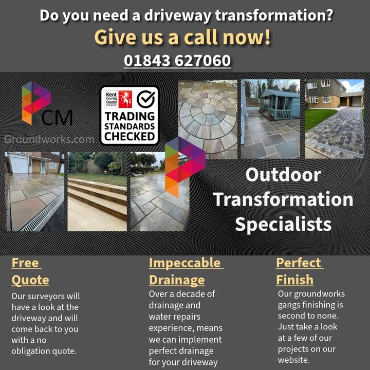 From first contact to finished outdoor space — the PCM process keeps things simple, clear and professional.
Whether you’re planning a new patio, driveway, lawn, drop kerb or full outdoor transformation, we’ll help you bring it together with practical advice, transparent quotations and quality workmanship.
#PCMGroundworks #GroundworksKent #KentHomes #PatioIdeas #DrivewaysKent #GardenTransformation #OutdoorLiving #LandscapingKent #PavingAndSurfacing #DropKerbs #HomeImprovementUK #GardenGoals