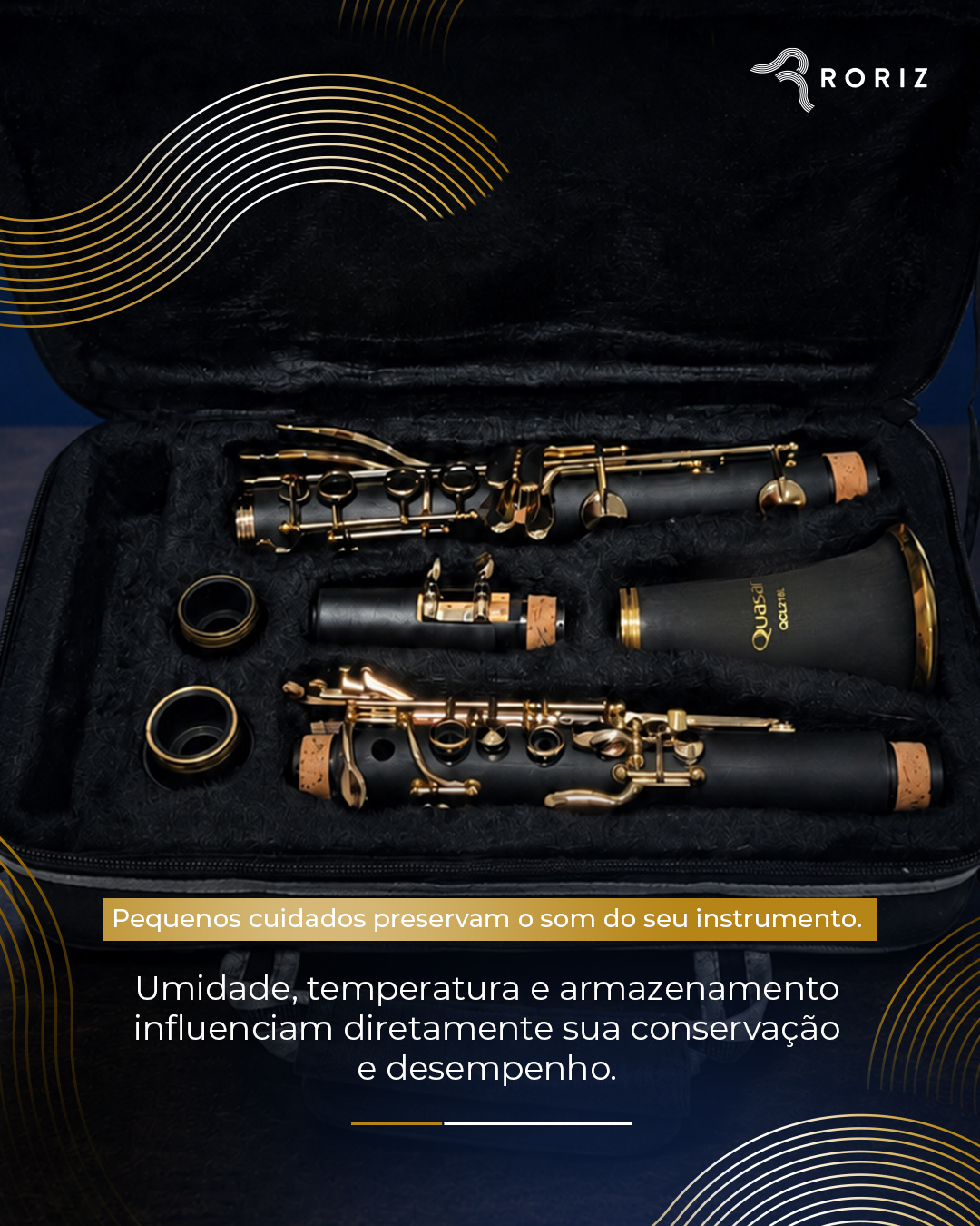 Instrumentos da família das madeiras precisam de cuidados regulares para manter a qualidade sonora, a resposta e a durabilidade.
Após o uso, é importante retirar a umidade interna, realizar a limpeza adequada e guardar o instrumento em um estojo protegido. Mudanças bruscas de temperatura, exposição ao calor e armazenamento em locais úmidos também podem afetar seus componentes e comprometer a performance.
Uma rotina simples de conservação ajuda a evitar desgastes e mantém o instrumento pronto para ensaios, estudos e apresentações.
Na Roriz, você encontra instrumentos e acessórios para cuidar da sua música em cada detalhe.