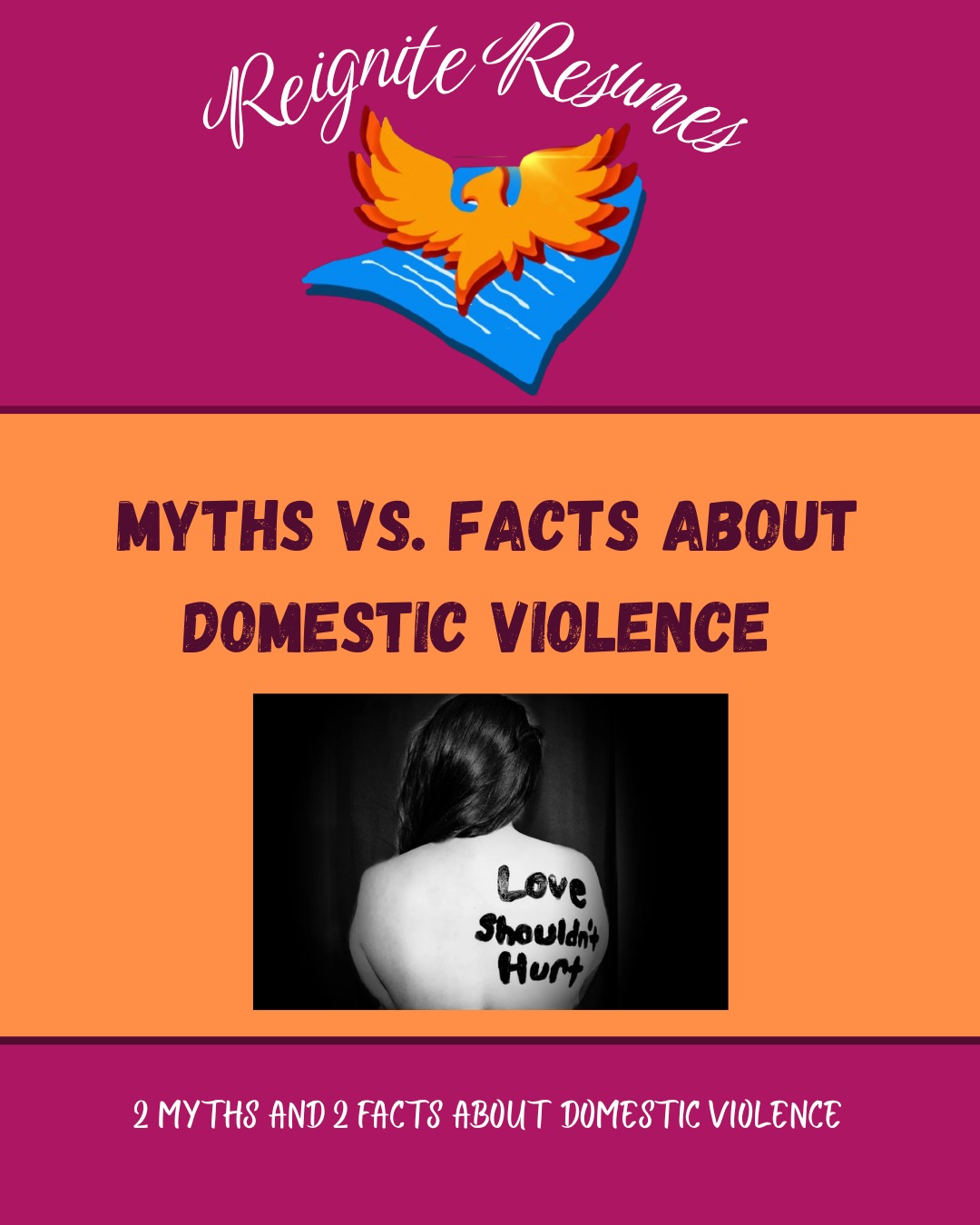 When it comes to understanding and addressing domestic violence, it's important to separate fact from fiction.
Check out our latest post highlighting the top 2 myths and top 2 facts about DV.
#reigniteresumes #npo #nonprofit #youthled #femaleled #resume #resumes #recruitment #domesticviolence #ipv #youthleaders #youthleadership #domesticviolenceawareness