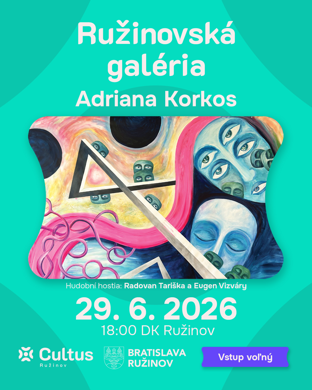 🎨 Ružinovská galéria pozýva na výstavu Adriany Korkos
Vydajte sa na fascinujúcu cestu medzi realitou a fantáziou. Multimediálna umelkyňa Adriana Korkos vás prostredníctvom svojich obrazov zavedie do tajomných svetov plných symbolov, farieb, vesmírnych diaľok aj hlbín oceánov. Jej diela rozprávajú príbehy o ľudskej existencii, pamäti, emóciách a nekonečných možnostiach predstavivosti. ✨
Príďte na vernisáž a objavte jedinečný výtvarný jazyk autorky, ktorá svojou tvorbou oslovuje publikum po celom svete.
📅 29. 7. 2026 o 18:00
📍 DK Ružinov, Ružinovská 28
🖼️ Výstava potrvá do 30. 8. 2026
🎟️ Vstup voľný
Tešíme sa na stretnutie s umením, ktoré otvára nové rozmery vnímania sveta. 💫
#RuzinovskaGaleria #AdrianaKorkos #DKRuzinov #Ruzinov #Vystava #Umenie #SuvcasneUmenie #KulturaVRuzinove #ArtExhibition #Bratislava #VisitRuzinov #CultusRuzinov #KamVBratislave #VstupVolny