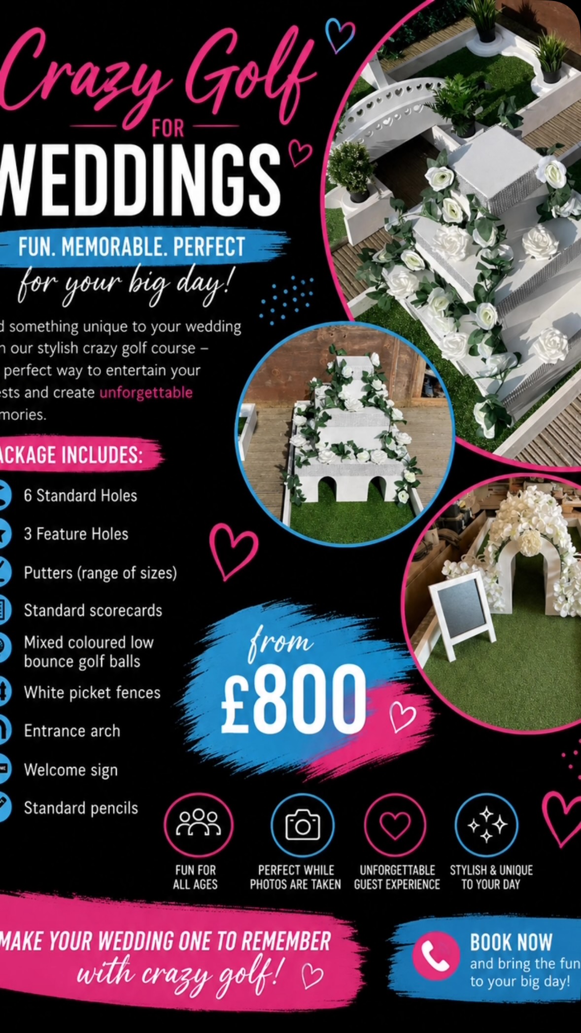 ✨ ANOTHER EXCITING ADDITION FOR 2026 ✨
Introducing our mobile crazy golf wedding-themed 9 hole course ⛳💍
The perfect way to fill those little gaps in your wedding day — from guest arrival, photo moments, evening entertainment or keeping everyone smiling between celebrations! 🎉
With putters in all sizes, it’s fun for guests of all ages and guaranteed to bring out everyone’s competitive side 😍🏌️♀️
A unique, fun & unforgettable wedding experience coming to 2026 💕
#WeddingEntertainment #WeddingIdeas #WeddingInspo #2026Wedding #UKWedding WeddingPlanning WeddingDayFun UniqueWeddingIdeas WeddingVibes BrideToBe GroomToBe WeddingGuests WeddingReception FunWedding WeddingTrends LuxuryWedding FestivalWedding OutdoorWedding CrazyGolf MiniGolf MobileEntertainment EventEntertainment WeddingSupplier