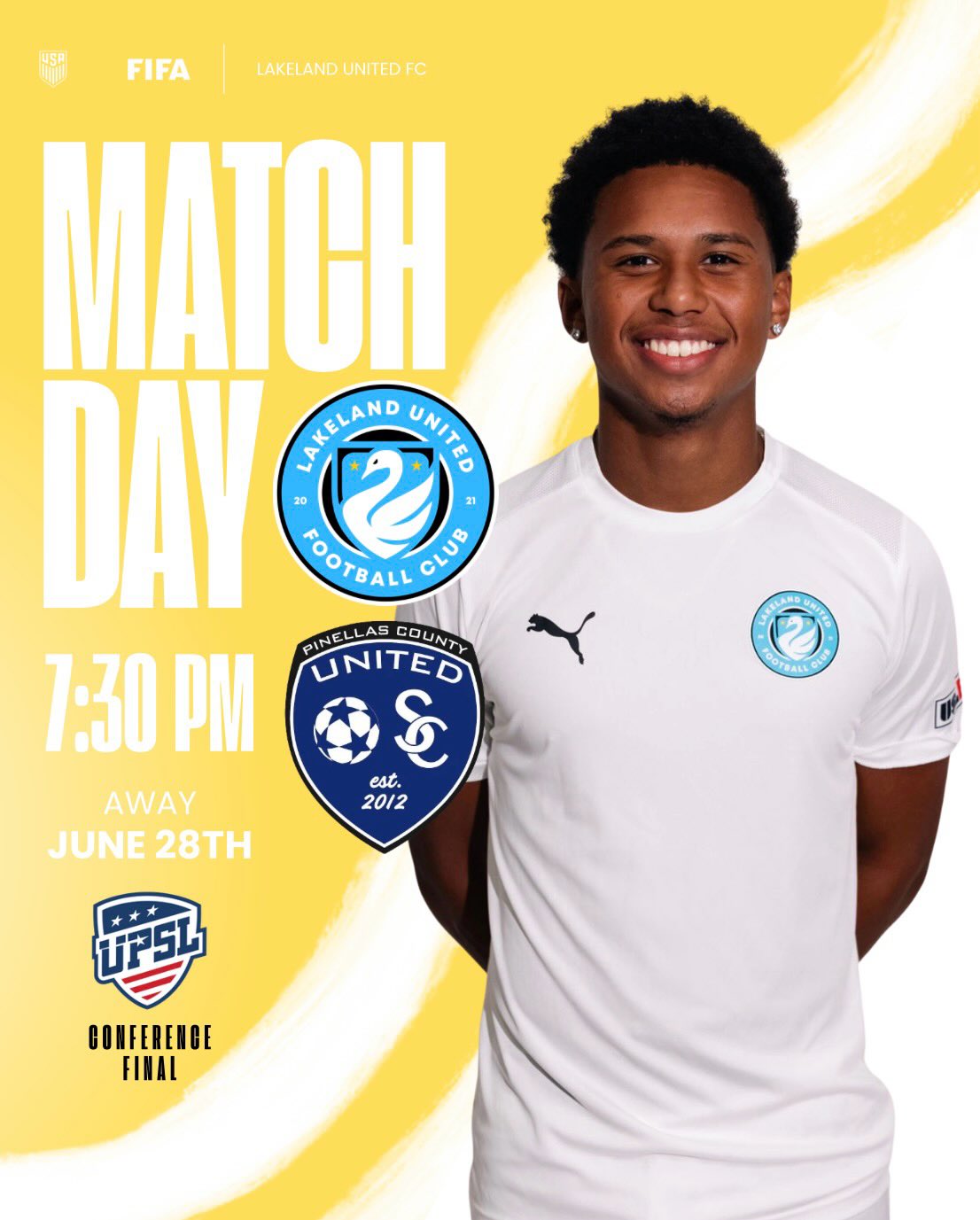 Conference Title and +3 on the line 😤
🏆 @upslflorida West Conference Final
🦢 Lakeland United x Pinellas County United 🐦
🗓️ Sunday, June 28, 2026
⏰ 7:30 PM EST
🏟️ St. Leo University: 33701 County Road 52 Saint Leo, FL 33574
🏆 USL League Two
🦢 Lakeland United x Weston FC ⚽️
🗓️ Sunday, June 28, 2026
⏰ 6:00 PM EST
🏟️ Archbishop McCarthy High School: 5451 S Flamingo Rd, Southwest Ranches, FL