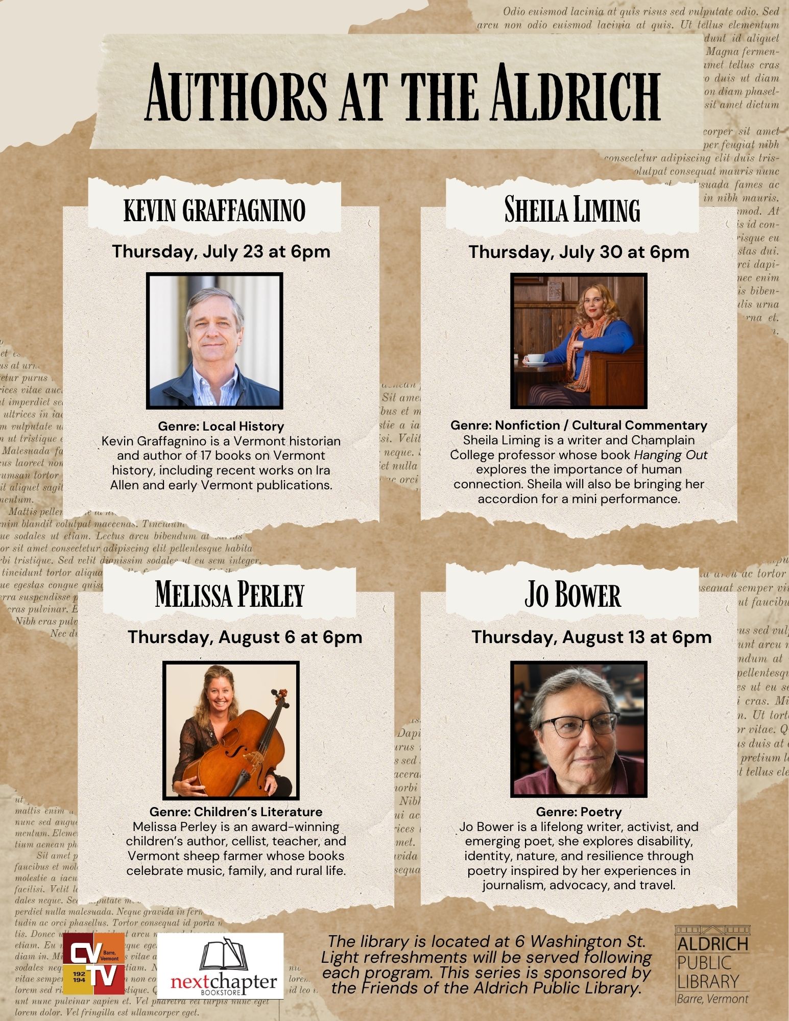 Mark your calendars for this year's Authors at the Aldrich Summer 2026 lineup!