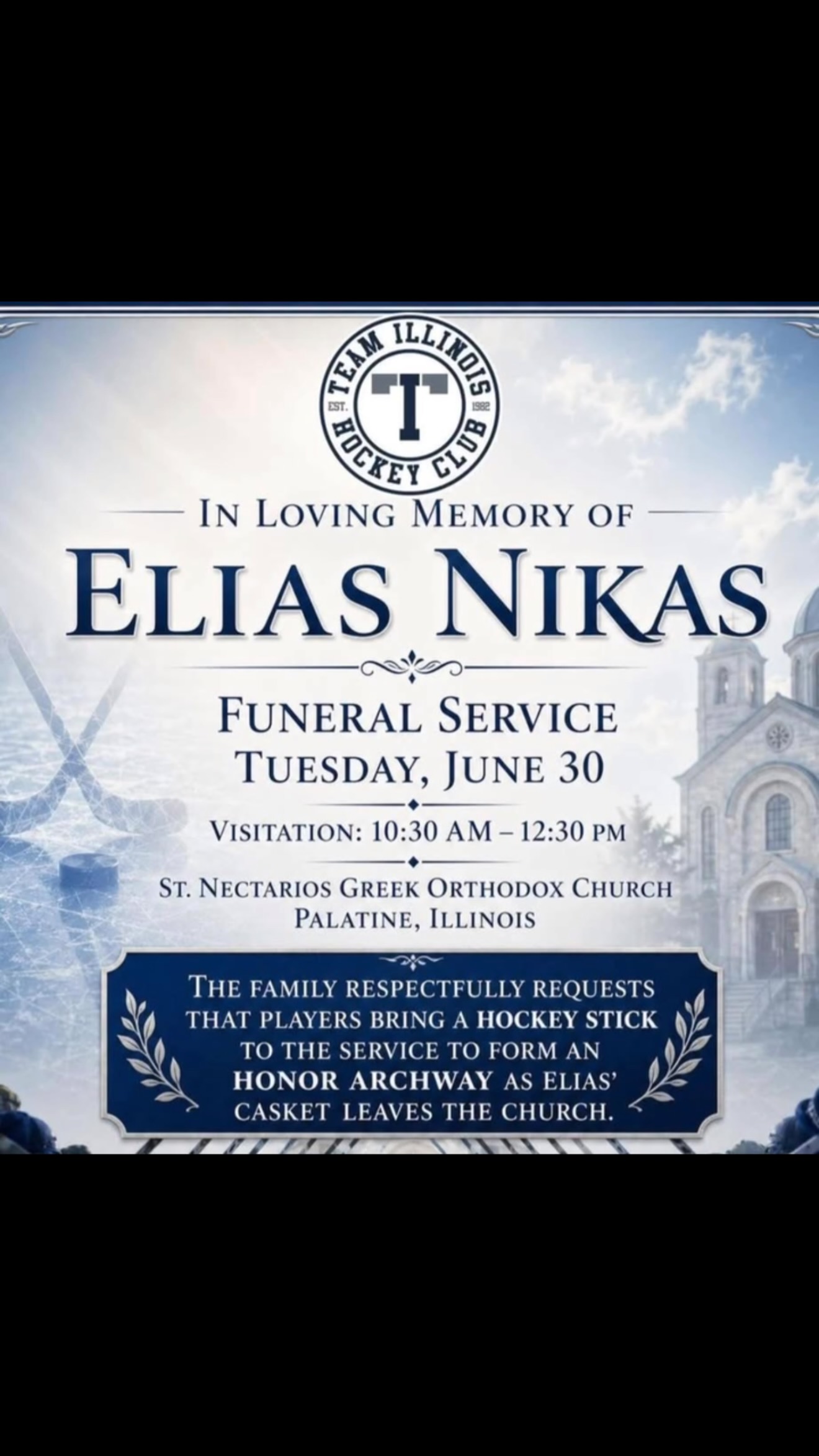 Effing Terrible Sports would like to again send our heartfelt condolences to the Nikas family and all of the people who knew and loved Elias . Please see the attached information for his services and requests from his family! #hockeyisfamily