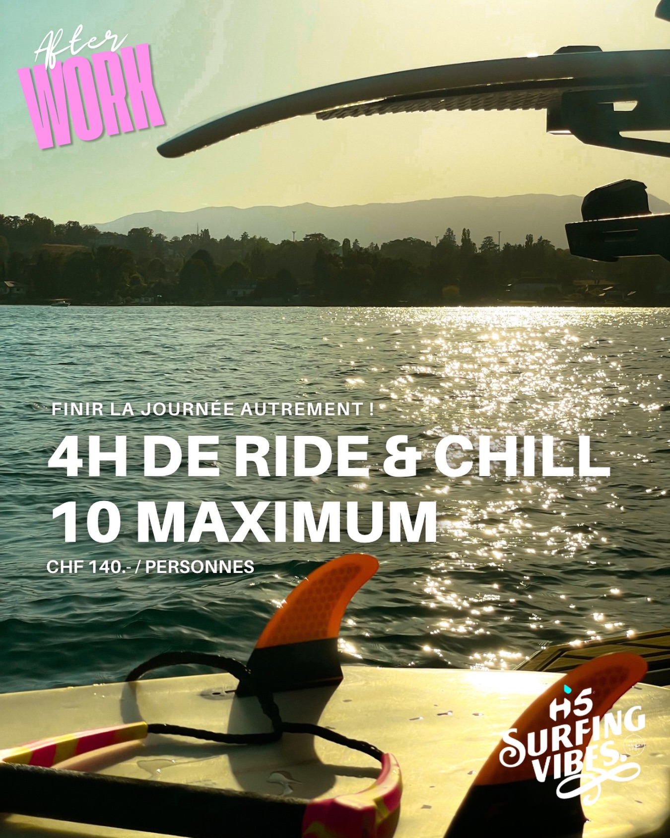 L’After Work !
Du mercredi au vendredi dès 17h, venez profiter d’un moment de détente unique sur le lac.
Apéros sur le bateau possibles.🍾🍕
Après une longue journée, offrez-vous une pause surf : entre collègues ou entre amis, profitez de l’ambiance,décompresser, partager un verre et terminer la journée en beauté .😎
Uniquement sur réservation☎️
#wakesurfing🏄♂️ #afterwork #sunset #lacleman🇨🇭