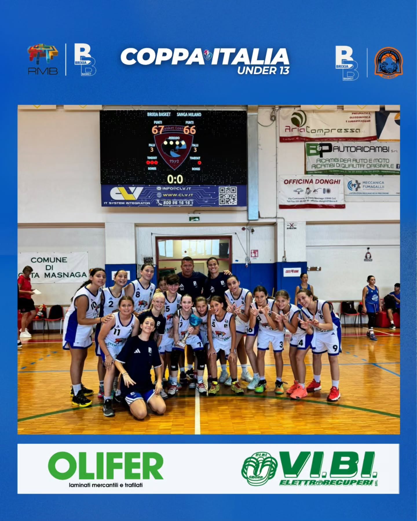 QUINTO POSTO 🏆😍
Si chiude oggi con un ottimo piazzamento la Coppa Italia per le ragazze dell'under 13. Brixia conquista il quinto posto nella manifestazione dopo una partita punto a punto contro Sanga Milano.
Complimenti a tutte le atlete che in questi giorni hanno dato il meglio di sé mostrando il proprio impegno e determinazione sul campo per raggiungere questo importante risultato!
#wearebrixia #playwithus