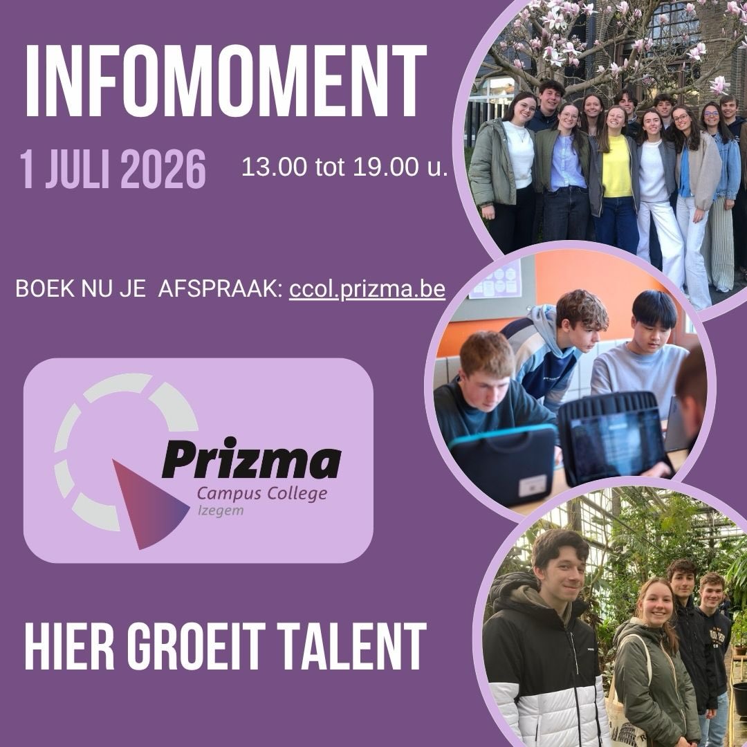 Heb je onze opendeurdag gemist? Geen zorgen!
Op 1 juli organiseren we een extra infomoment voor leerlingen die interesse hebben in Prizma Campus College. Dit is dé kans om onze school te leren kennen en vragen te stellen.
Iedereen welkom! Kom langs en ontdek of Prizma Campus College jouw nieuwe school wordt.
👉 Boek je rondleiding via de link ik bio.