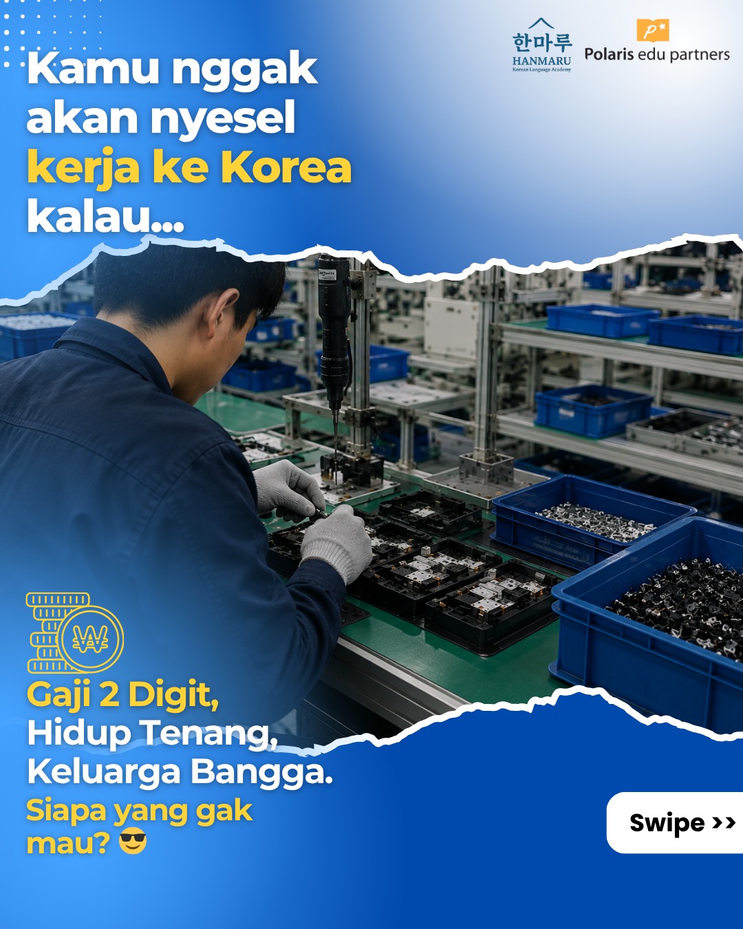Kerja ke Korea memang menjanjikan, tapi bukan sesuatu yang instan.
Di balik gaji yang menarik dan masa depan yang lebih baik, ada proses yang harus dipersiapkan dengan sungguh-sungguh.
Di LPK Hanmaru, kamu akan dibimbing mulai dari:
📚 Belajar Bahasa Korea dari dasar
📝 Persiapan dan simulasi UBT
✅ Persiapan menghadapi Ujian EPS-TOPIK
🎯 Pendampingan hingga siap mengikuti proses penempatan kerja ke Korea Selatan.
Kalau kamu punya niat dan mau berusaha, mimpi kerja di Korea bukan lagi sekadar angan.
💬 Tulis "GAS" di kolom komentar kalau kamu serius ingin kerja ke Korea!
📩 Untuk informasi pendaftaran, hubungi kontak yang ada di bio kami.
📲 Daftar sekarang & konsultasi:
0877-1386-7689 (Admin)
#LPKHanmaru #BelajarBahasaKorea #EPSTOPIK #KerjaKeKorea #ProgramGtoG #KoreaSelatan #LPKKorea #PersiapanEPSTOPIK #BelajarKorea #KerjaLuarNegeri #PolarisEduPartners
#KerjaKeKorea #EPS_TOPIK #BelajarBahasaKorea #Batch2 #Hanmaru #KerjaKorea2026 #UBTEPSTOPIK #KoreaSelatan #LPKKorea #BelajarKorea #GajiKorea #EPSKorea #belajarbahasakorea #bahasakorea #kerjakorea #epstopik #topik #gotokorea #g2gkorea #lokerkorea #kursusbahasakorea #pmikorea #hanmaru_academy