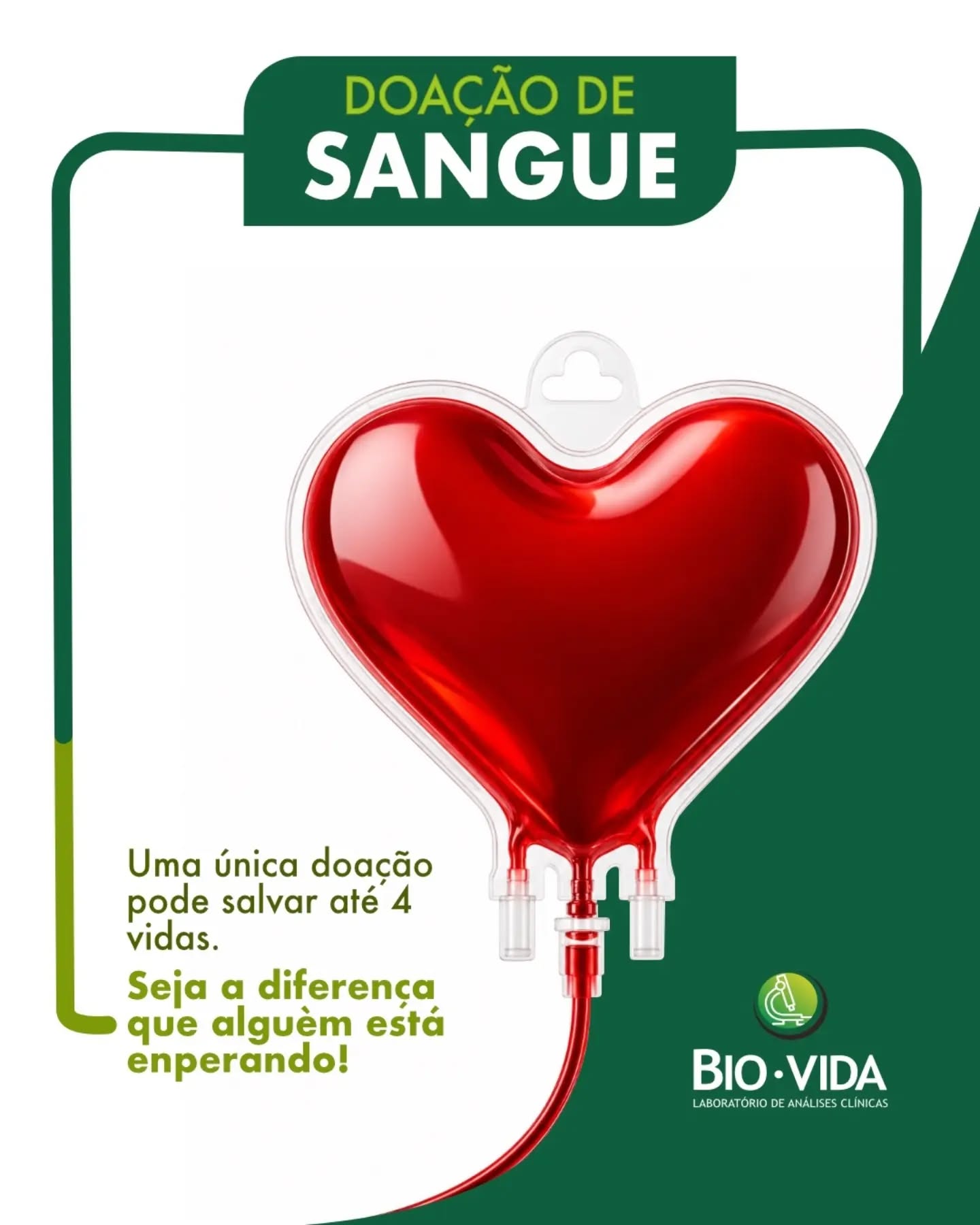 ❤️ Julho Vermelho: um gesto simples pode salvar vidas.
Neste mês, reforçamos a importância da doação de sangue, um ato de solidariedade que faz toda a diferença para quem precisa.
Cada doação pode ajudar a salvar até 4 vidas. Seja você também parte dessa corrente do bem!
No Laboratório Bio Vida, apoiamos essa causa e incentivamos a conscientização sobre a importância de doar regularmente.
🩸 Doe sangue. Compartilhe esperança. Salve vidas!