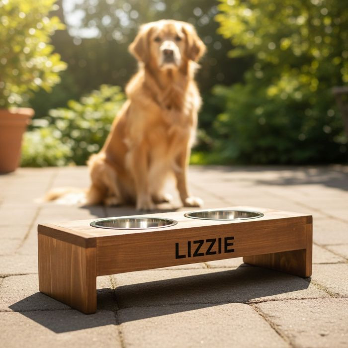 Elevate your pup’s mealtime with our handcrafted Medium Dog Food Stand — choose wood, stain, and add your dog’s name for a custom touch. Includes two stainless steel bowls. Link in Bio 🐾✨ #RaisedFeeder #Handcrafted #RusticDecor #DogAccessories #PetStyle #CustomPet #DogLife