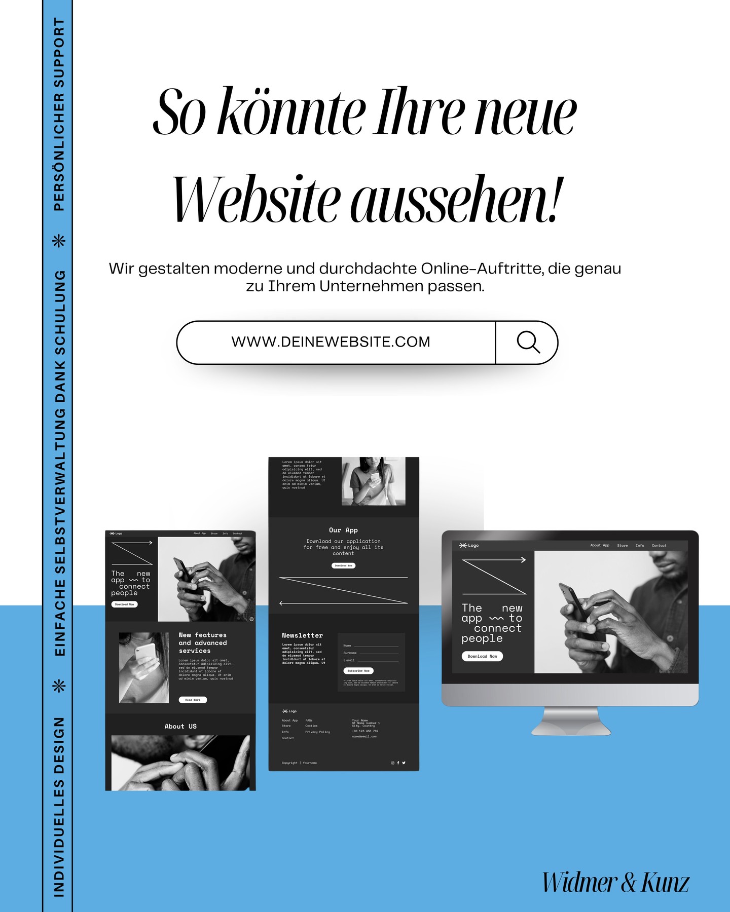 So könnte Ihre neue Website aussehen
Modern, professionell und individuell auf Ihr Unternehmen abgestimmt – ganz ohne Baukasten-Look.
Sie möchten einen Webauftritt, der überzeugt und Ergebnisse liefert?
Dann lassen Sie uns Ihre neue Website gemeinsam realisieren.
Jetzt unverbindlich beraten lassen.
#webdesign #widmerundkunz #onlinemarketing #wixwebsite #branding #sichtbarkeit #webagentur #basel #responsivewebdesign #seo