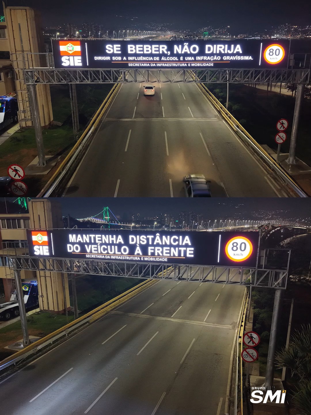 ais tecnologia para a mobilidade de Florianópolis.
A Sinasc realizou a implantação de um novo Painel de Mensagens Variáveis (PMV), instalado em pórtico metálico na Ponte Pedro Ivo Campos.
A solução, desenvolvida com tecnologia da ICDVias, passa a fornecer informações em tempo real sobre as condições do trânsito, contribuindo para a segurança, fluidez e maior eficiência na mobilidade de quem acessa a Ilha de Santa Catarina.
A iniciativa é do Governo do Estado de Santa Catarina, por meio da Secretaria de Estado da Infraestrutura e Mobilidade (SIE), reforçando o compromisso com a modernização da infraestrutura viária.