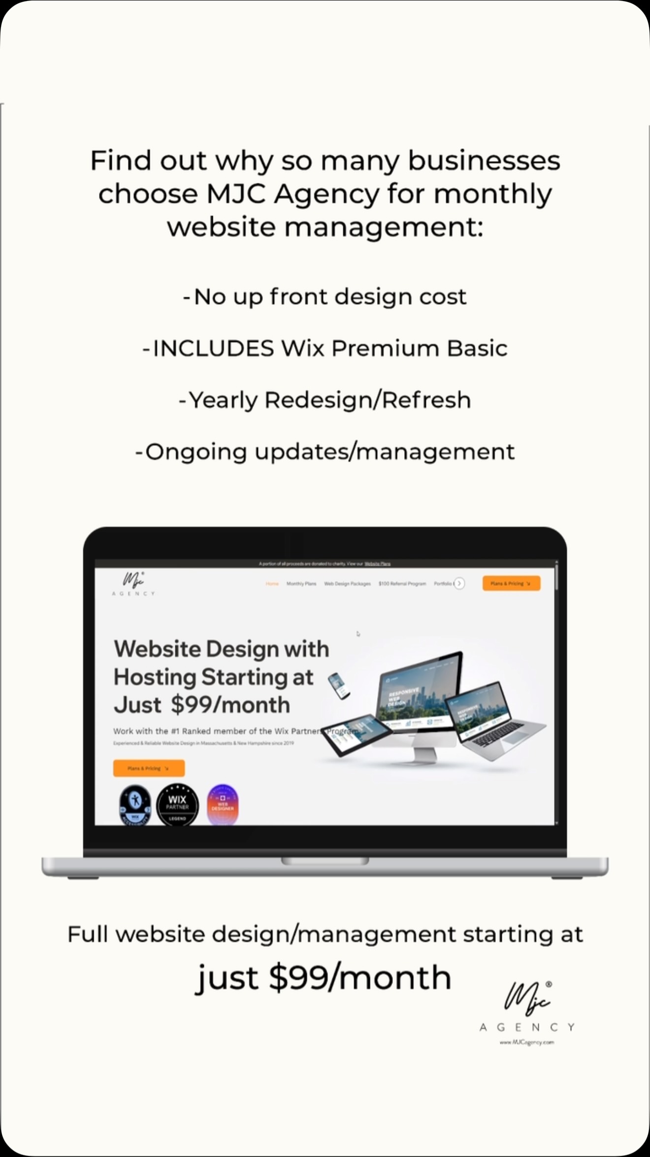 🌟A few of the incredible businesses currently growing with MJC Agency’s MONTHLY website plan.
Our monthly website plans include custom Wix #websitedesign, #Wix Premium Basic, hosting, maintenance, updates, and ongoing support—all starting at just $99/month!
No large upfront investment. No long-term contracts. Just a professional website that grows with your business.
@highpaceconstruction
@flyintofitnessnh
@salute.america.initiative
@benningtoncapital
Axiom Advisory Services
and over 50 other businesses!
Interested? Send us a message to learn more. 📲