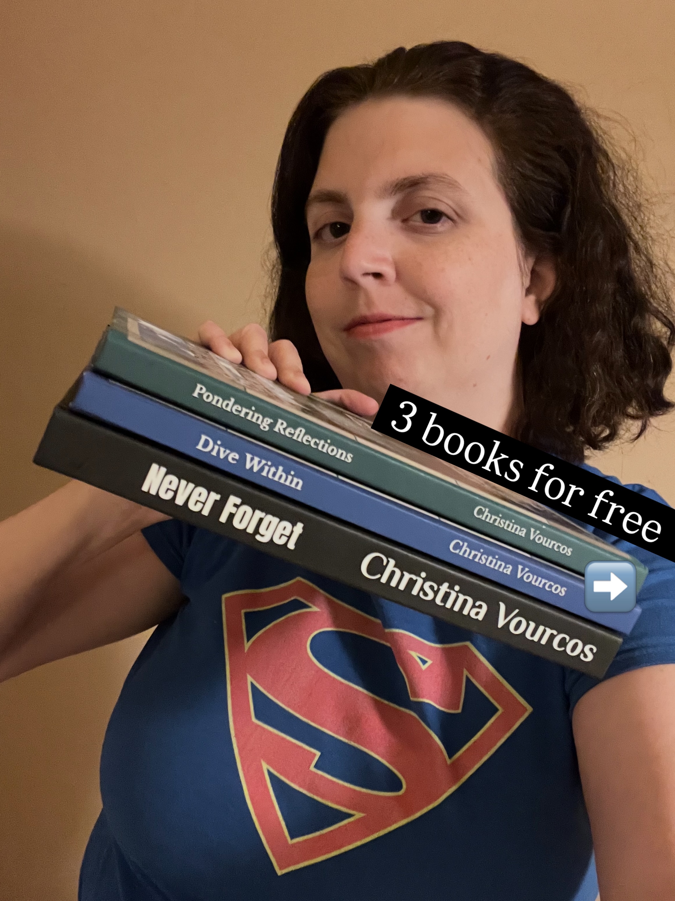 For my birthday, you get a gift!
My three most popular books for you or anyone who might want them. They will be hardcover editions too. NEVER FORGET is my most popular fiction book and DIVE WITHIN is my most popular poetry book. You need her sister poetry book PONDERING REFLECTIONS too, which has been nominated for @indieverseawards 2026.
Plus you’ll receive a personalized message from me. All you have to do is subscribe to my newsletter (on my website) before or by my birthday, July 3, and respond to one of my newsletters by emailing a mailing address to send these books. But you must respond.
Yes, current subscribers have a chance too, but new subscribers will get an extra opportunity to win. After subscribing, you’ll receive exclusive weekly updates from me in your email inbox. If you need any help with signing up to my newsletter, just leave a comment and I’ll help you.
P.S. Without spoilers, @sadie_snow’s song (from @thewayhomehallmarkchannel) works for everything included in my selfie. If you know, you know. 😎 #TheWayHome #Supergirl #Bookstagram
