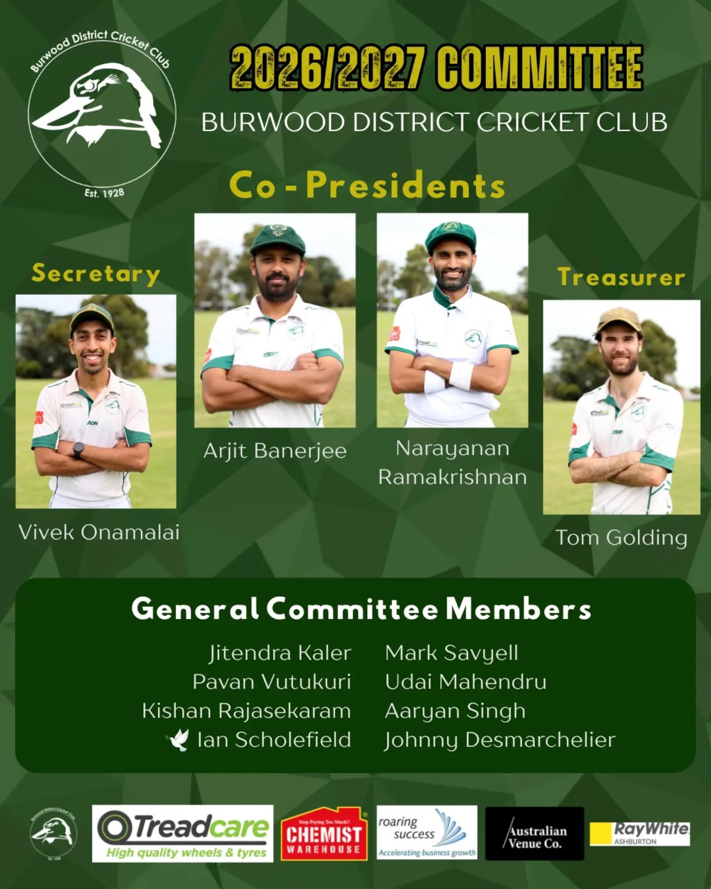 π£ 2026/2027 Committee π
At our recent AGM, the new BDCC committee for 2026/2027 was voted in by its members, to steer our cricket club for the next 12 months.
Once again led by @nazzaa007 & @arjitb - it's super exciting to have an expanded group of selfless volunteers, guiding the club through a jam-packed year ahead!
Special shout out to @johndesmarchelier @aaryonmous & @ichillboy_ who all join the committee for the first time on an official basis.
The club thanks you all in advance, and looks forward to what's in store at the Burra!
#communitysports #cricketvolunteers #cricketvictoria