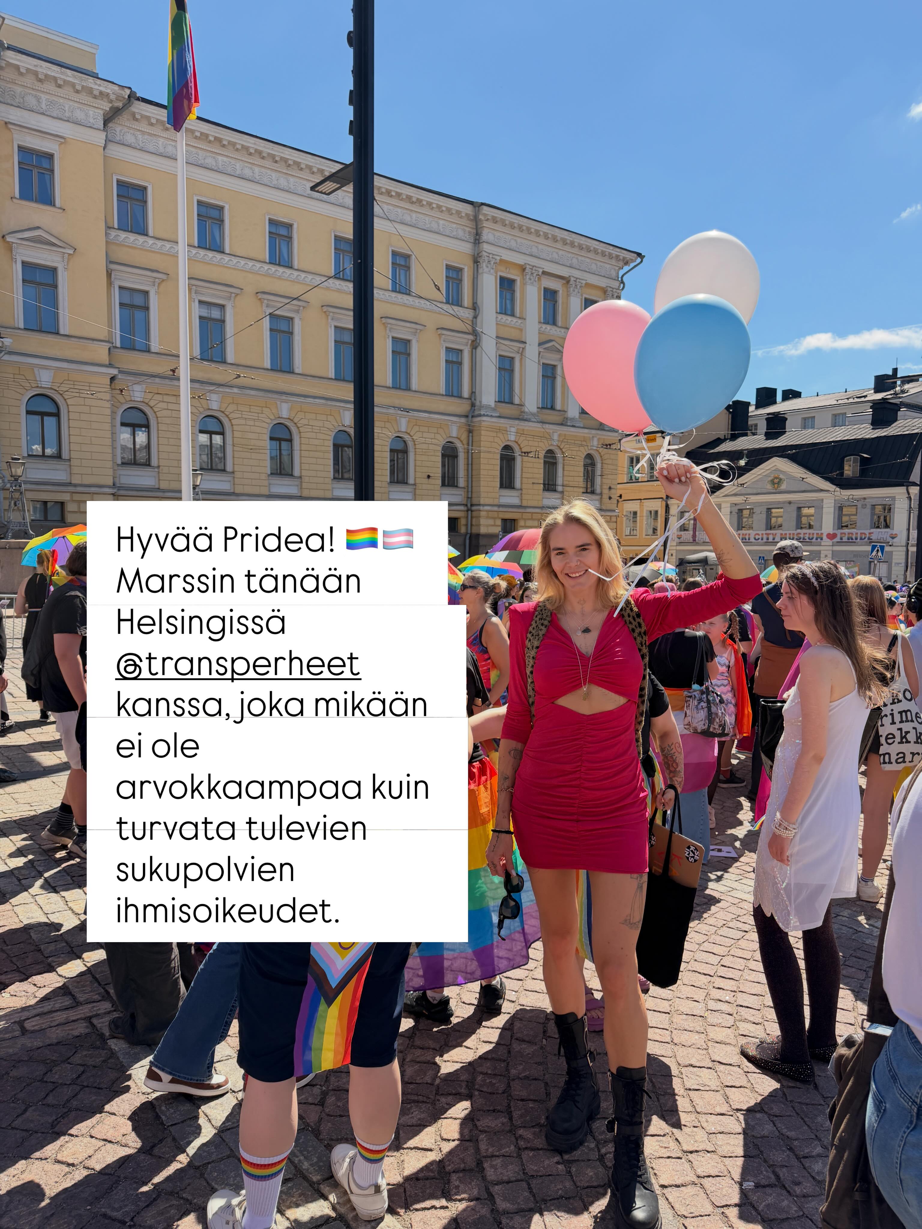 Kyllä vihan voittaa rakkaus! 💖🏳️🌈🏳️⚧️ @helsinkipride oli täynnä iloa, rakkautta ja yhteisöllisyyttä. Yli 100 000 ihmistä näytti jaloillaan seisovansa ihmisoikeuksien puolella. Ja tätä tarvitaan, jotta jokainen voisi olla juuri se kuka on, tulla nähdyksi ja kohdatuksi, kokea olevansa turvassa.
S3ksuaali- ja sukupuolivähemmistöjen kokema syrjintä, vihapuhe ja heihin kohdistuva väkivallan uhka ja väkivalta on vakava asia. Se on uhka mielenterveydelle. Kyse on ihmisoikeuksista. Tasa-arvosta.
Marssin tänään @transperheet kanssa, sillä me rakennamme maailmaa koko ajan tuleville sukupolville. Ja meidän tehtävämme on aikuisina antaa turvaa ja suojaa lapsille kasvaa rauhassa. Ilman ehtoja. Ilman pelkoa.
Mitä sinä voit tehdä? S3ksuaalikasvatus on jokaisen aikuisen vastuulla. Se on osa kasvatustyötä. Sinä voit olla yksi niistä ihmisistä, joka katkaisee vihankierteen ja on ihmisoikeuksien puolella. 🏳️🌈🏳️⚧️ Jos sinulta puuttuu tietoa, ota rohkeasti asioista selvää. Harkitse myös tarkkaan ketä äänestät vaaleissa. ‼️
#helsinkipride #pride #transperheet